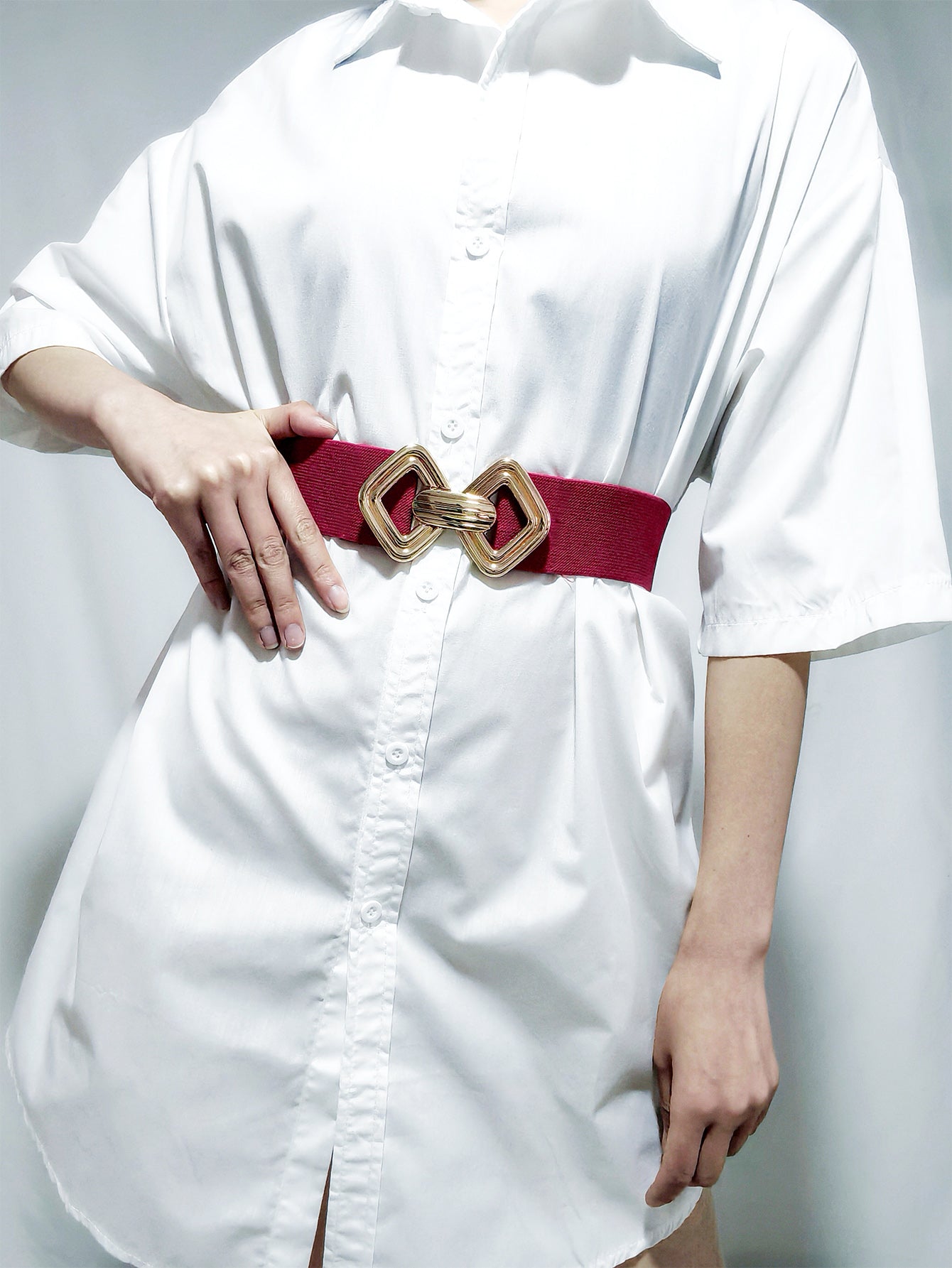 Buy Geometric Buckle Elastic Wide Belt by Faz