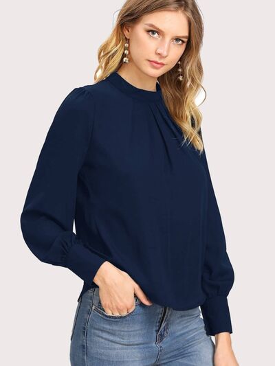Buy Mock Neck Lantern Sleeve Shirt by D&Y