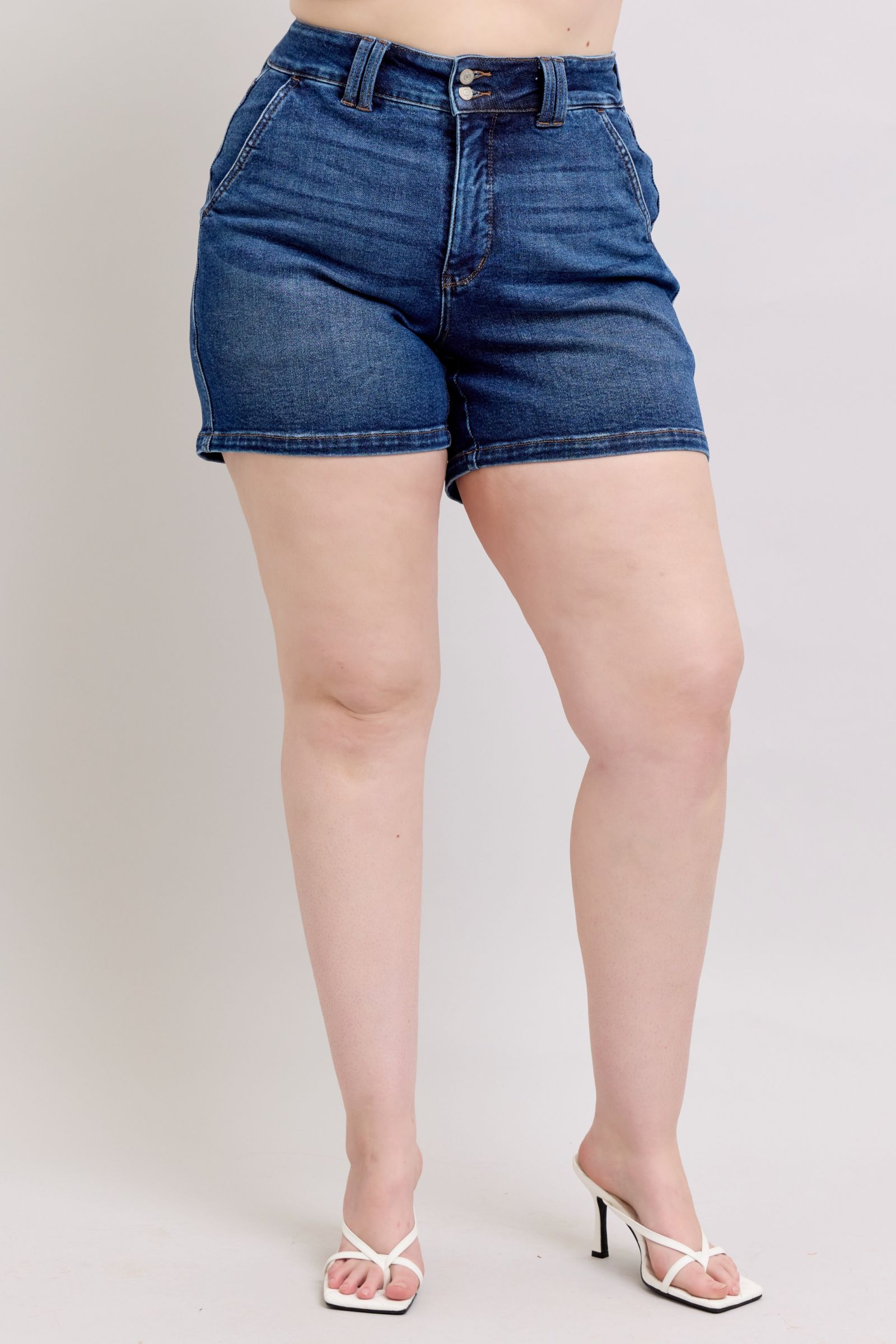 Buy Full Size Double Button Waistband Denim Shorts Plus Size by Faz