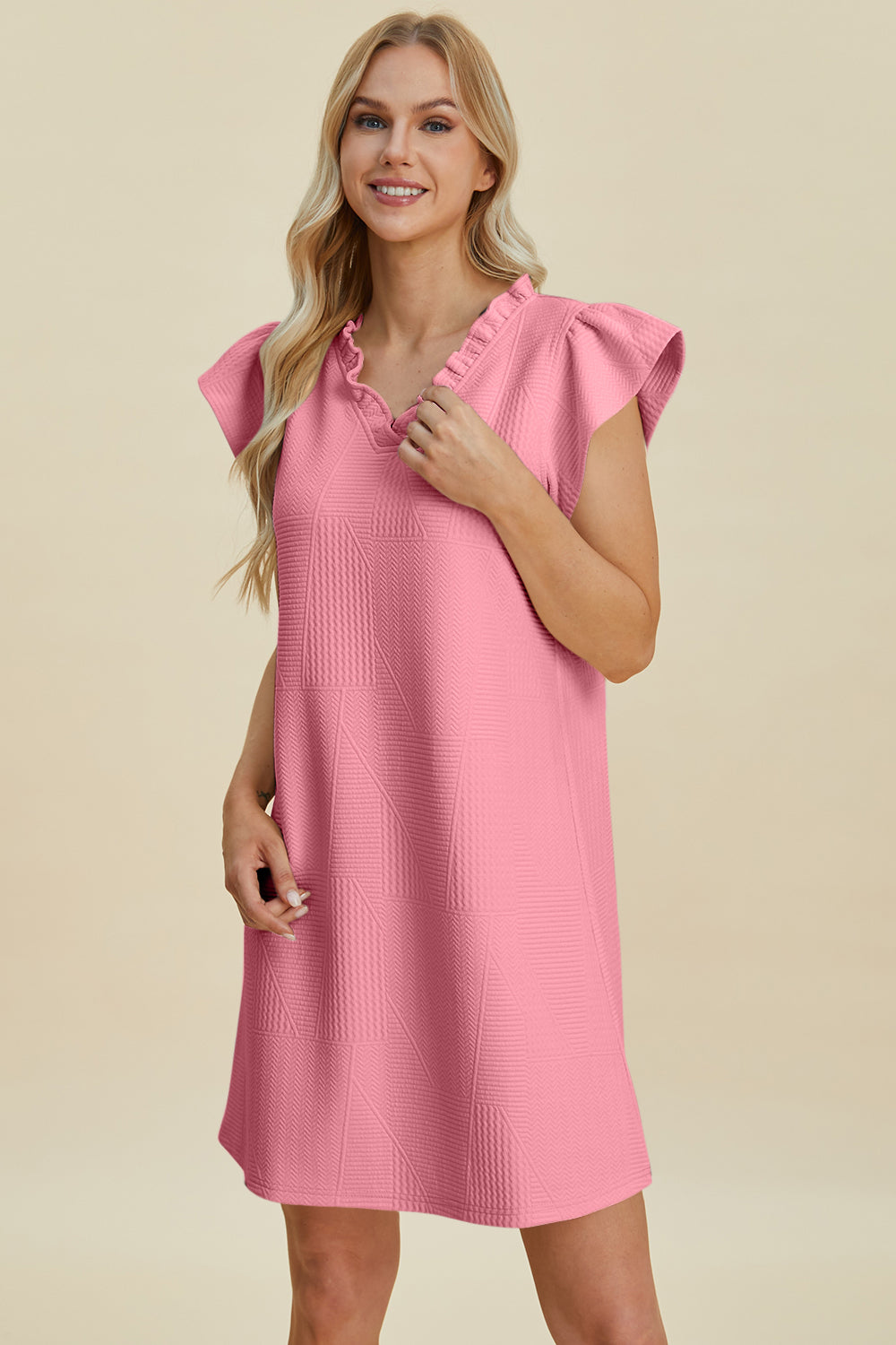 Buy Full Size Ruffled V-Neck Cap Sleeve Dress by Faz