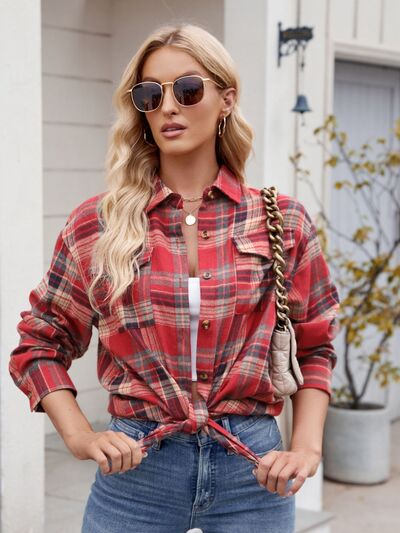 Buy Plaid Button Up Long Sleeve Shirt by Mandy