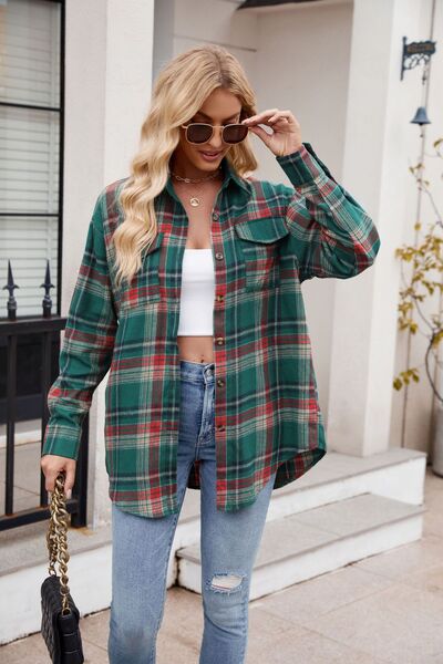 Buy Plaid Button Up Long Sleeve Shirt by Mandy