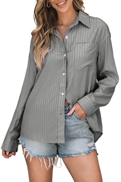 Buy Striped Button Up Long Sleeve Shirt by SYNZ