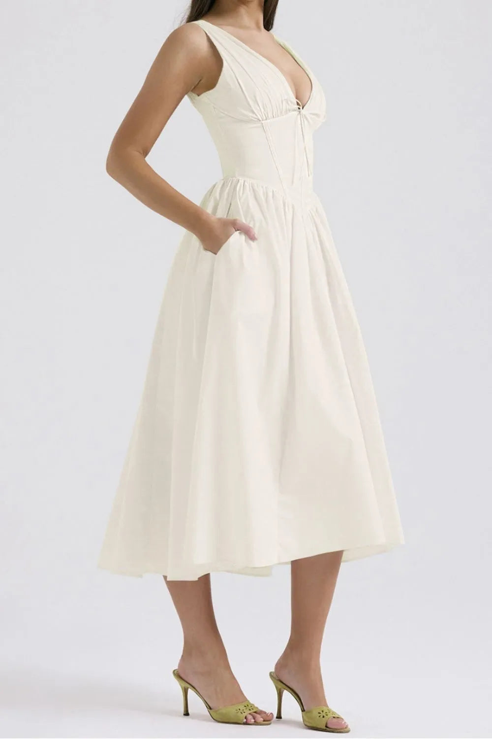 Buy Ruched V-Neck Sleeveless Dress with Pockets by Faz