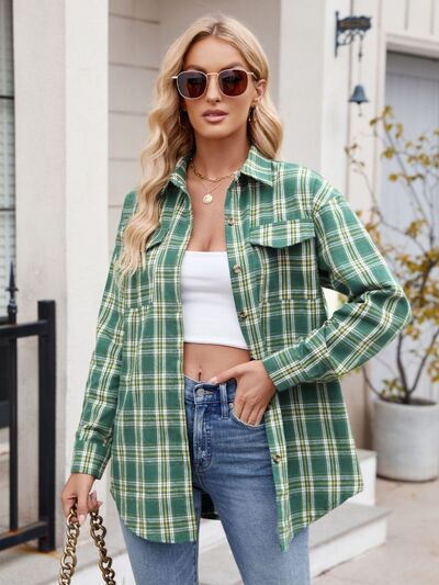 Buy Plaid Button Up Long Sleeve Shirt by Mandy