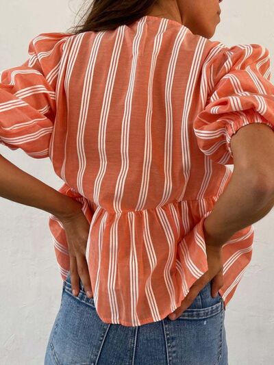 Buy Tied Round Neck Balloon Sleeve Shirt by Sara Rue