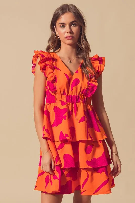 Buy Floral V Neck Layered Dress with Elasticized Waist by Faz
