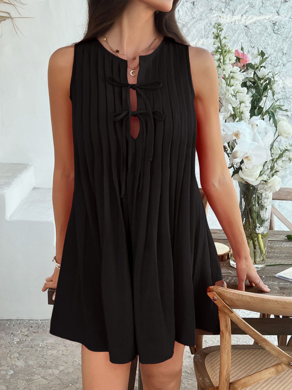 Buy Devine Pleated Sleeveless Mini Dress by Faz