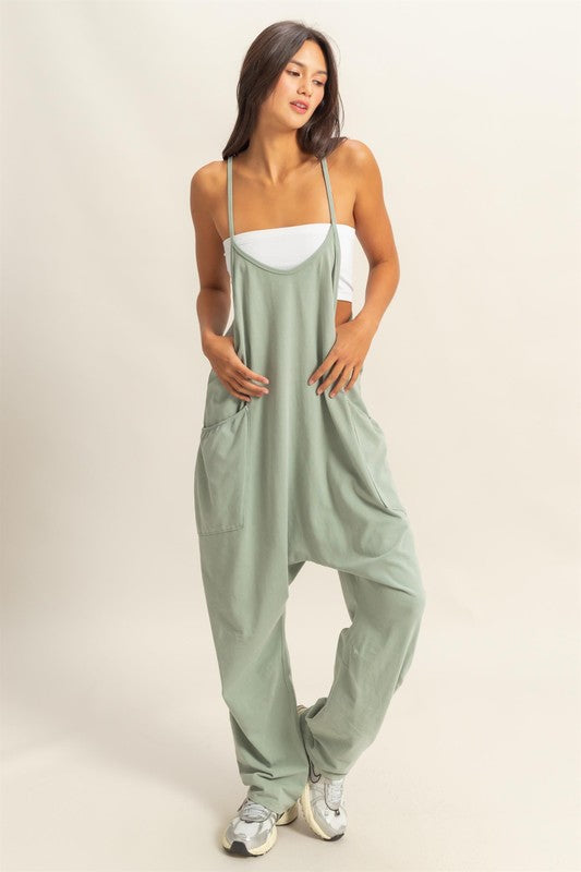 Relaxed Fit Mineral Washed Overalls with Pockets