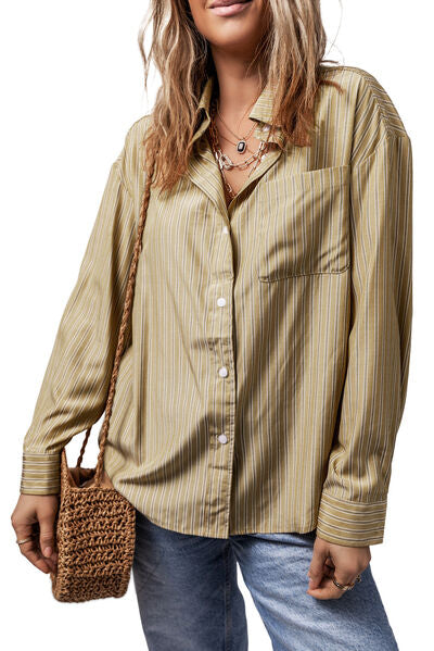 Buy Striped Button Up Long Sleeve Shirt by SYNZ