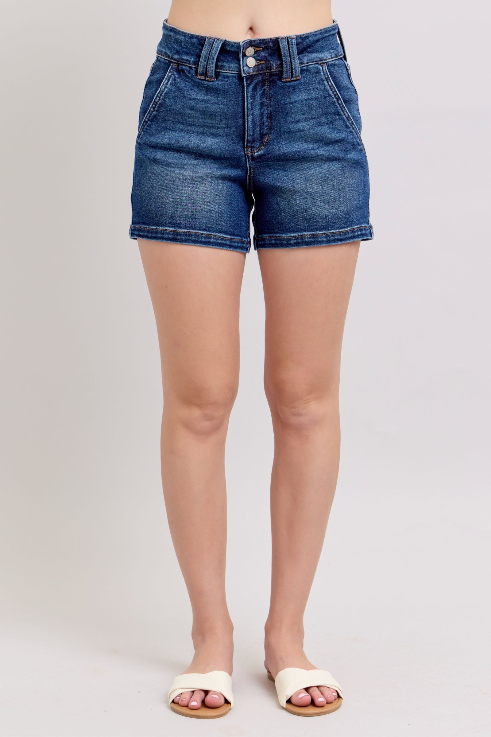 Buy Full Size Double Button Waistband Denim Shorts Plus Size by Faz