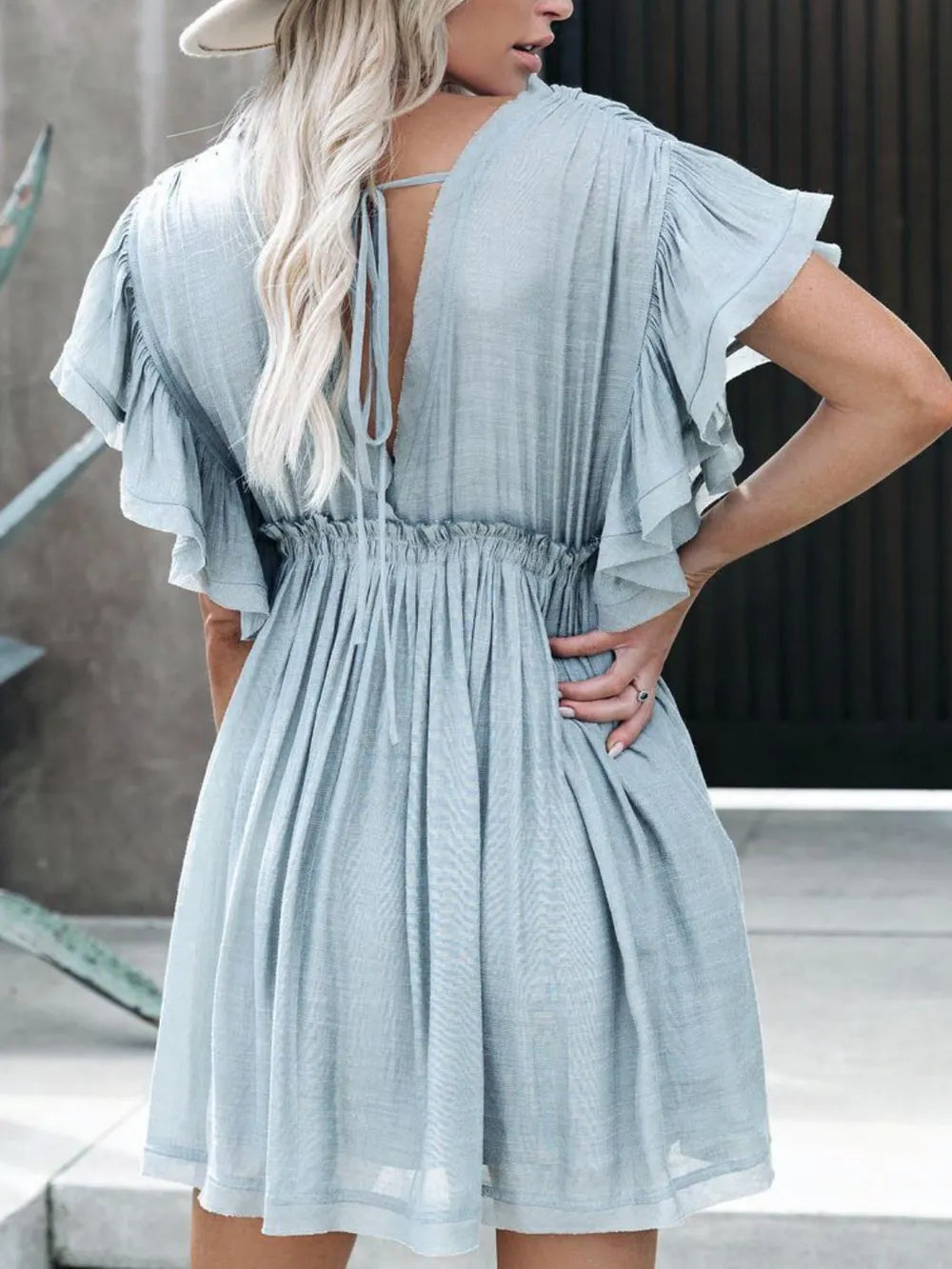 Buy Drawstring Ruffled Half Sleeve Mini Dress by Faz