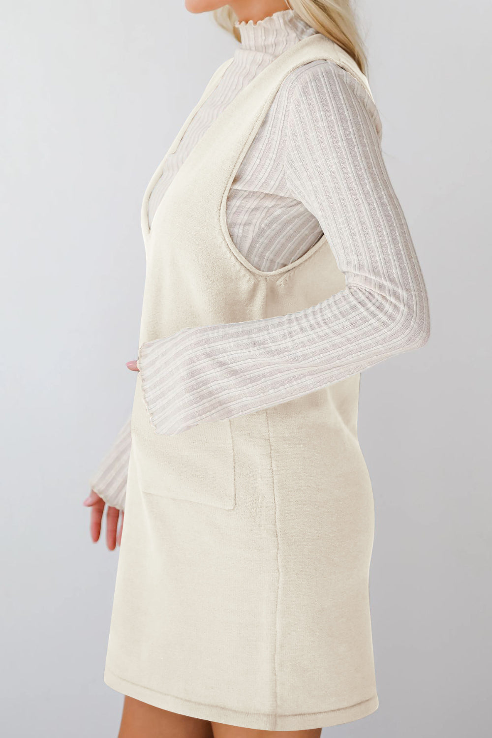 Buy Pocketed V-Neck Mini Sweater Overall Dress by Faz