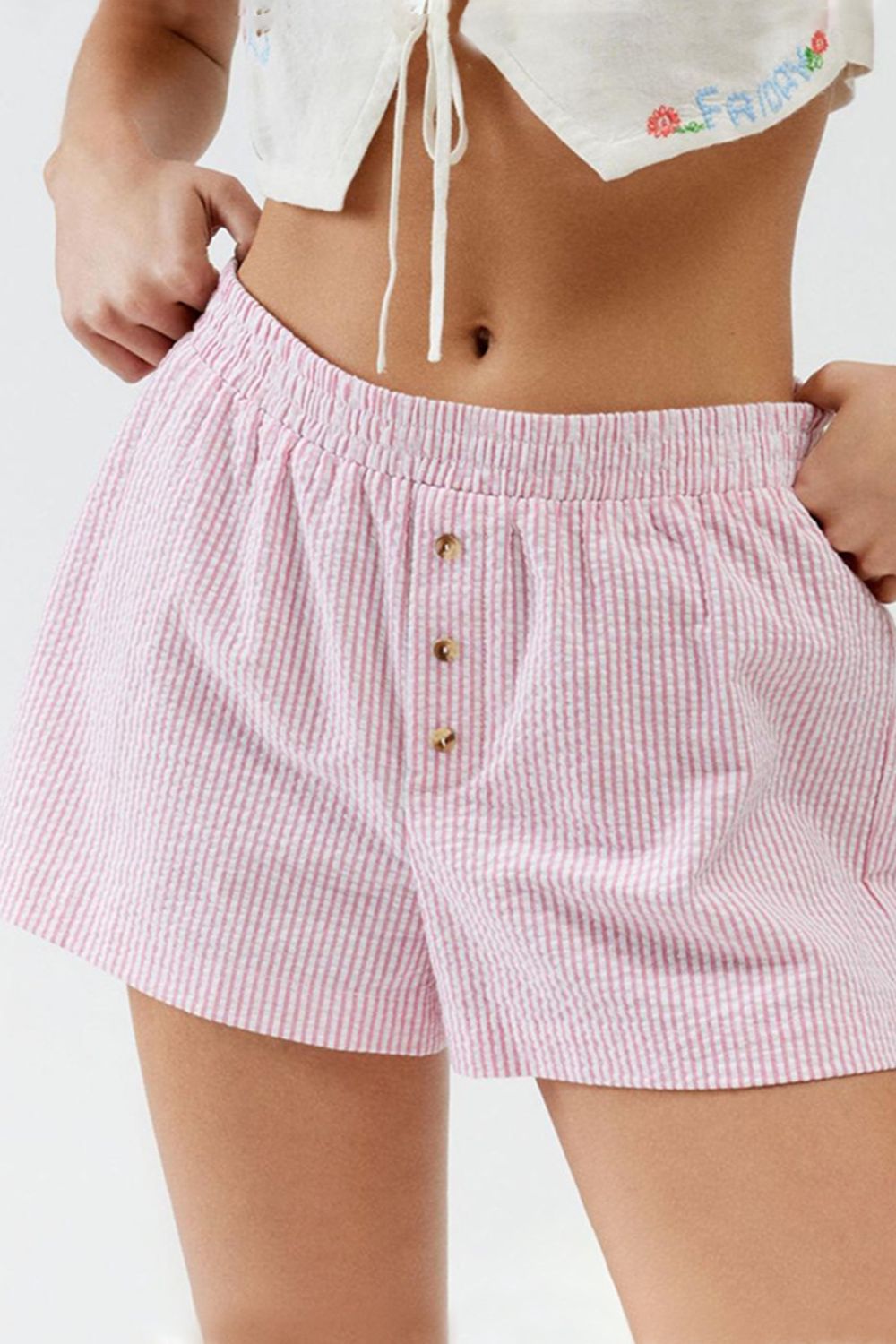 Buy Striped Elastic Waist Shorts by Faz