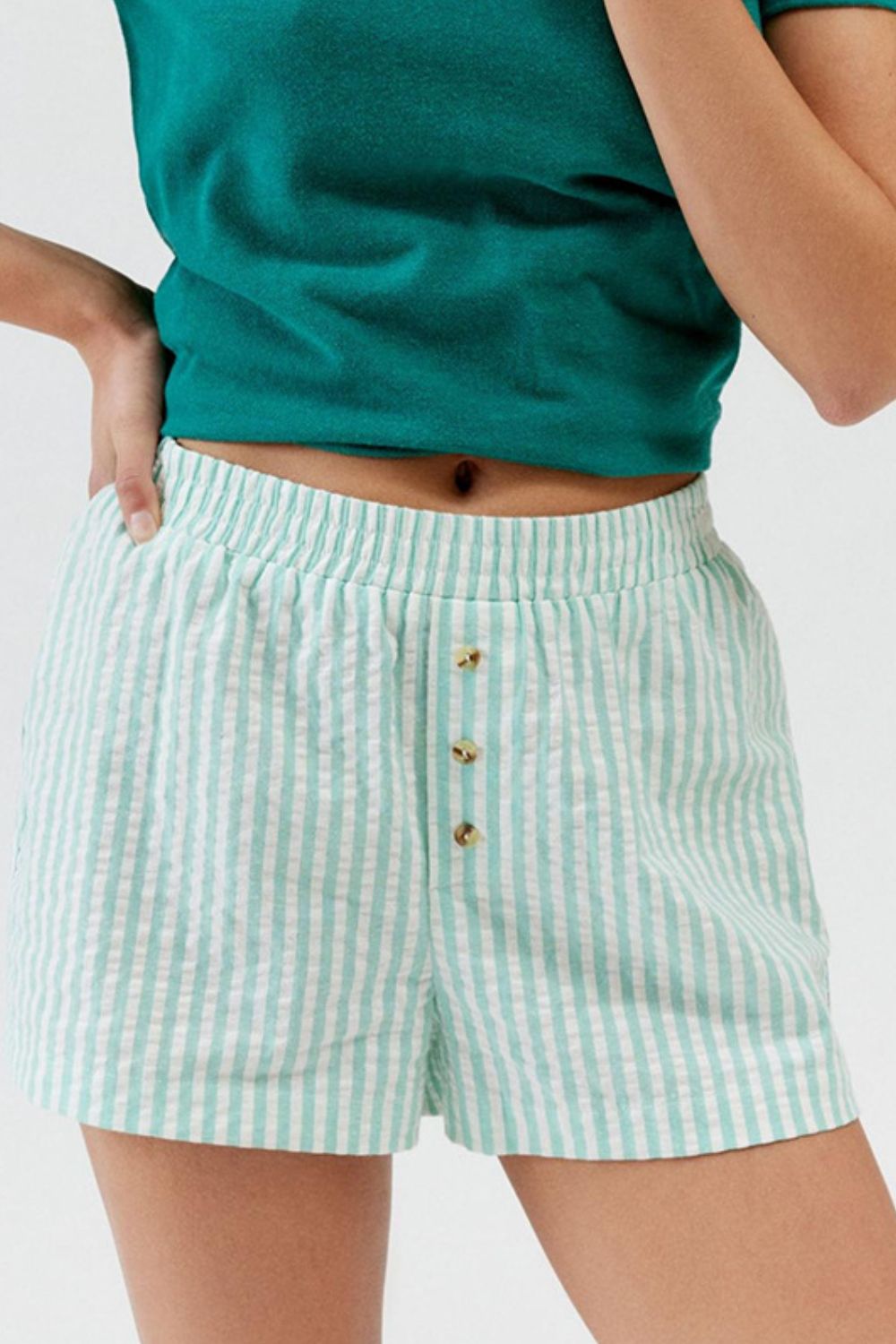 Buy Striped Elastic Waist Shorts by Faz