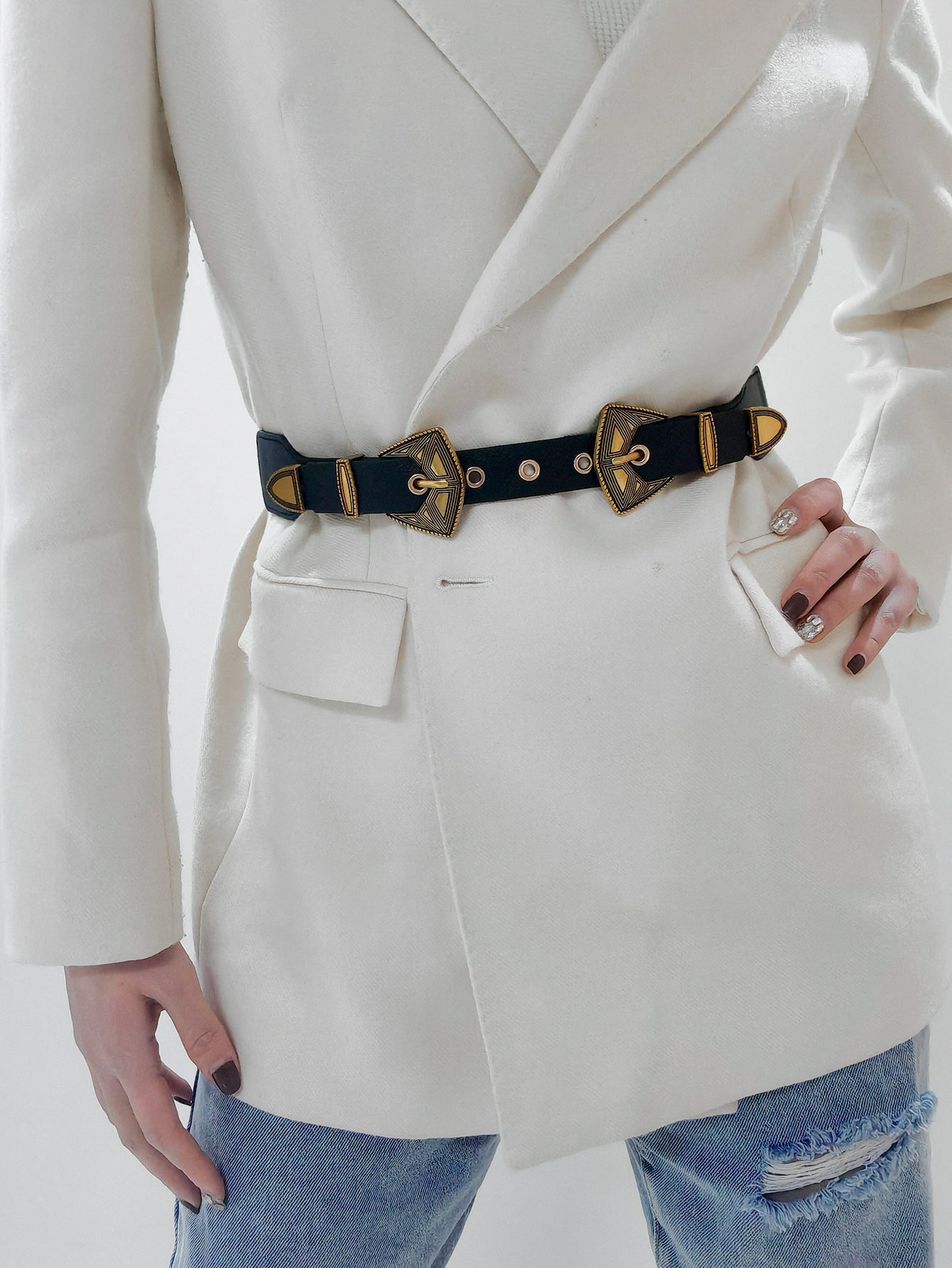 Buy Double Buckle PU Leather Belt by Faz