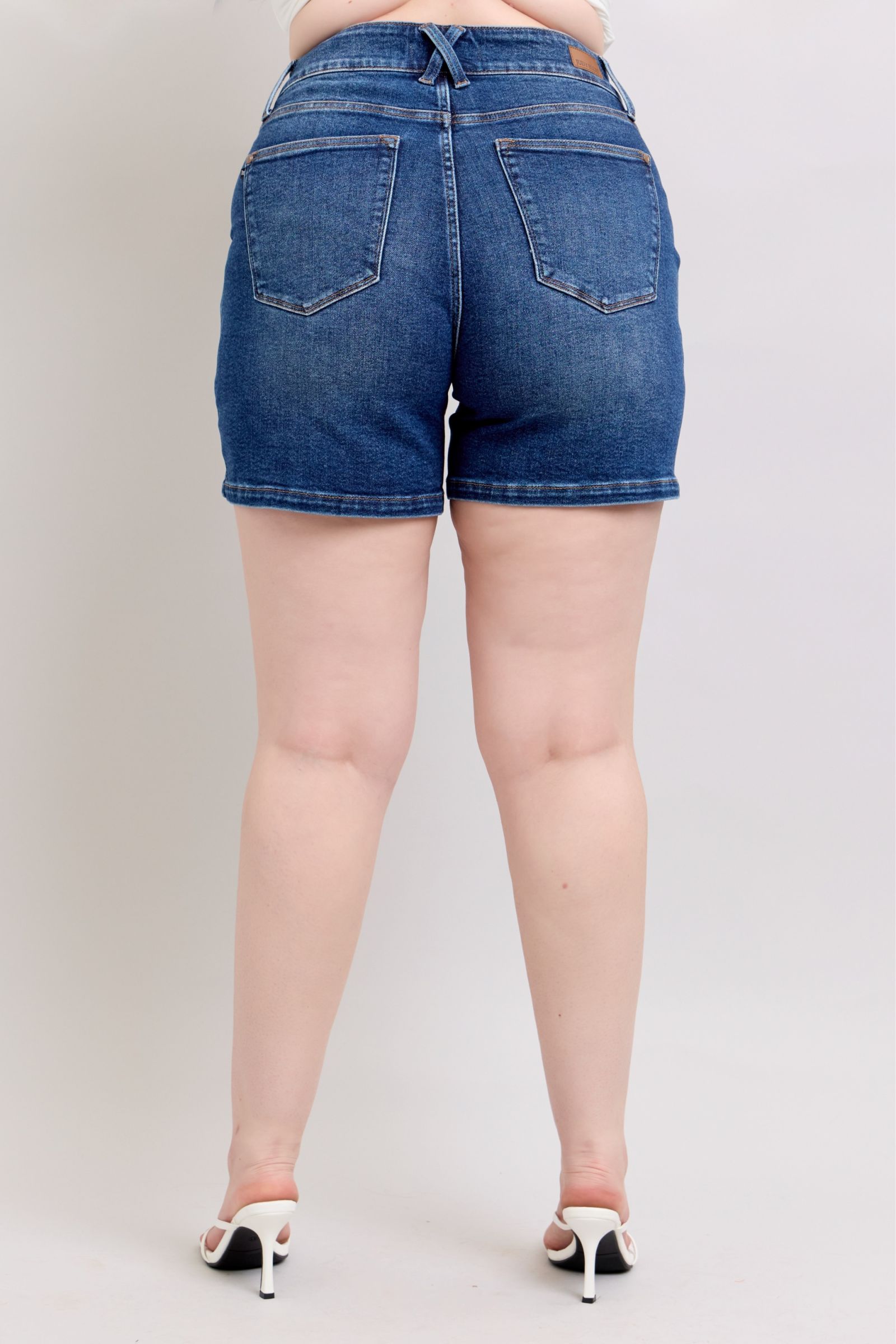 Buy Full Size Double Button Waistband Denim Shorts Plus Size by Faz