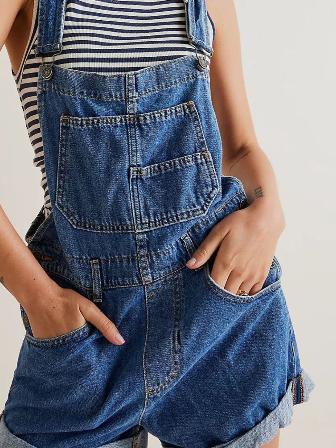 Wide Strap Square Neck Denim Overalls