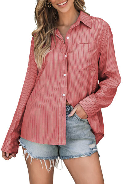 Buy Striped Button Up Long Sleeve Shirt by SYNZ