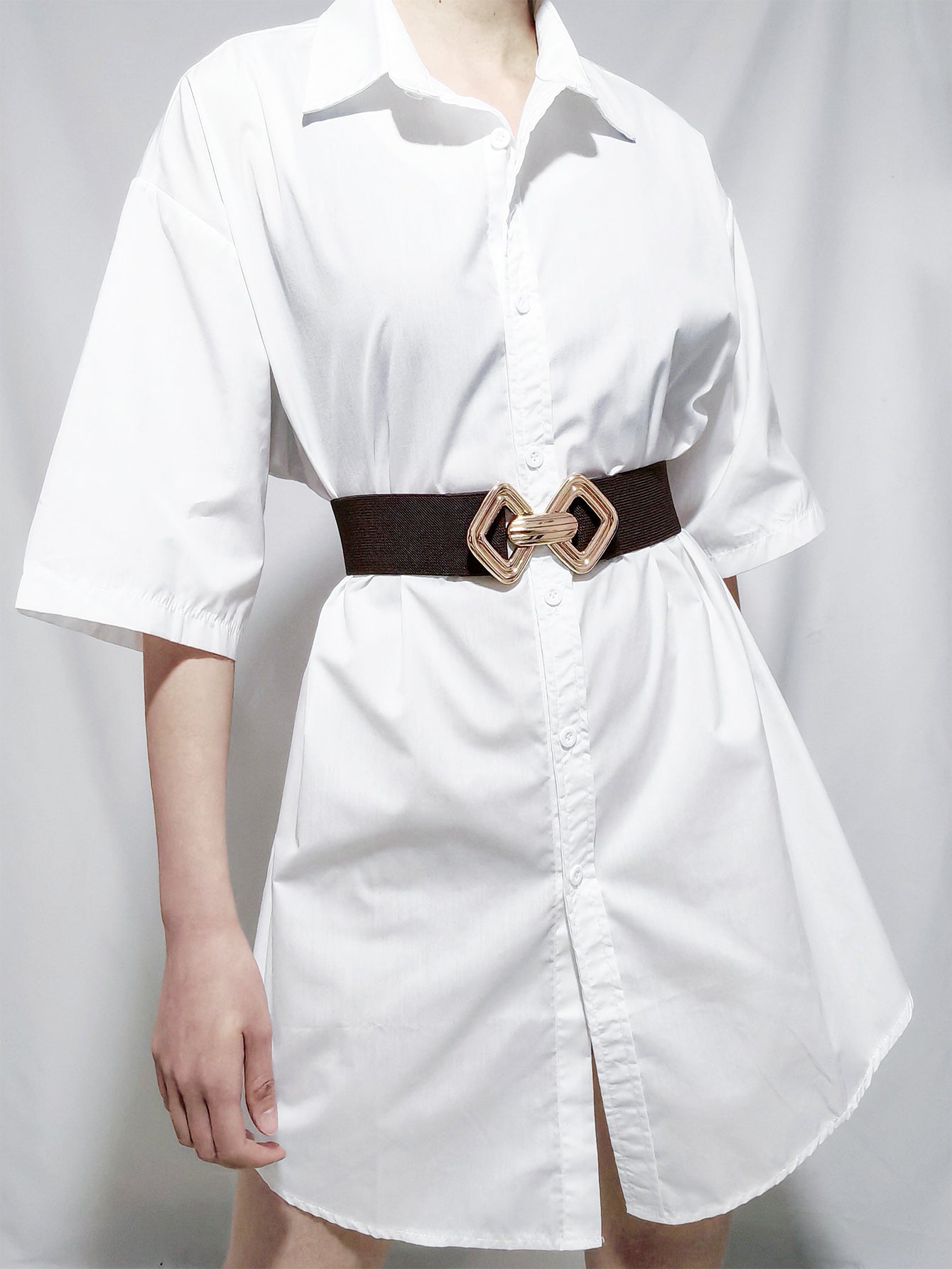 Buy Geometric Buckle Elastic Wide Belt by Faz