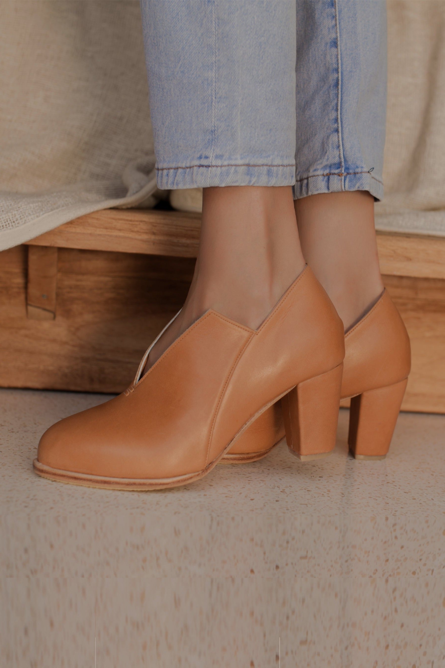 Buy Ange Leather Heel Booties by Bali ELF
