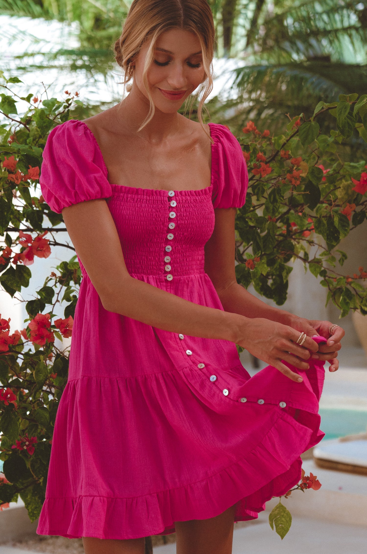 Buy Catalina Smocked Linen Mini Dress by Bali ELF