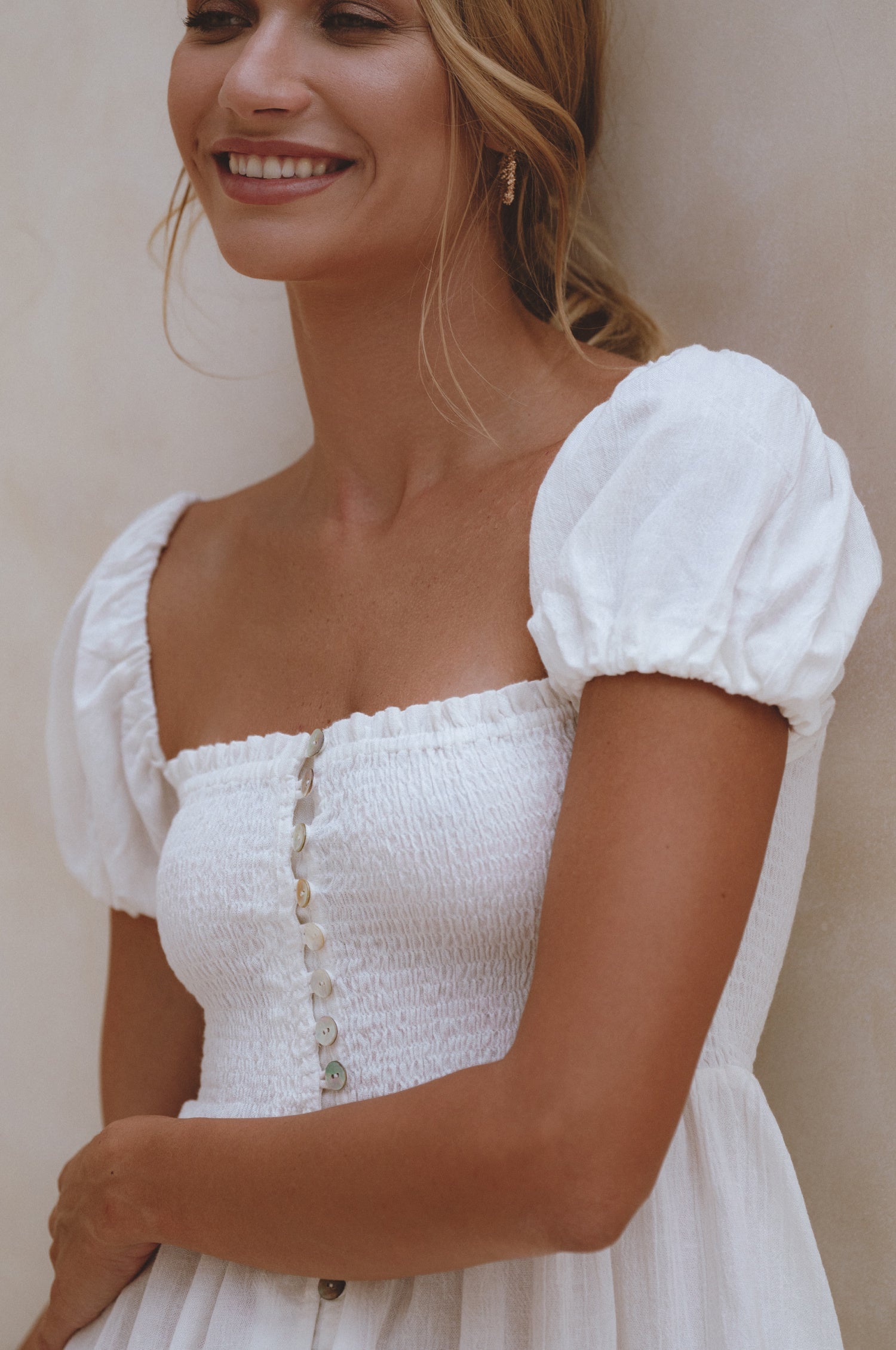 Buy Catalina Smocked Linen Mini Dress by Bali ELF