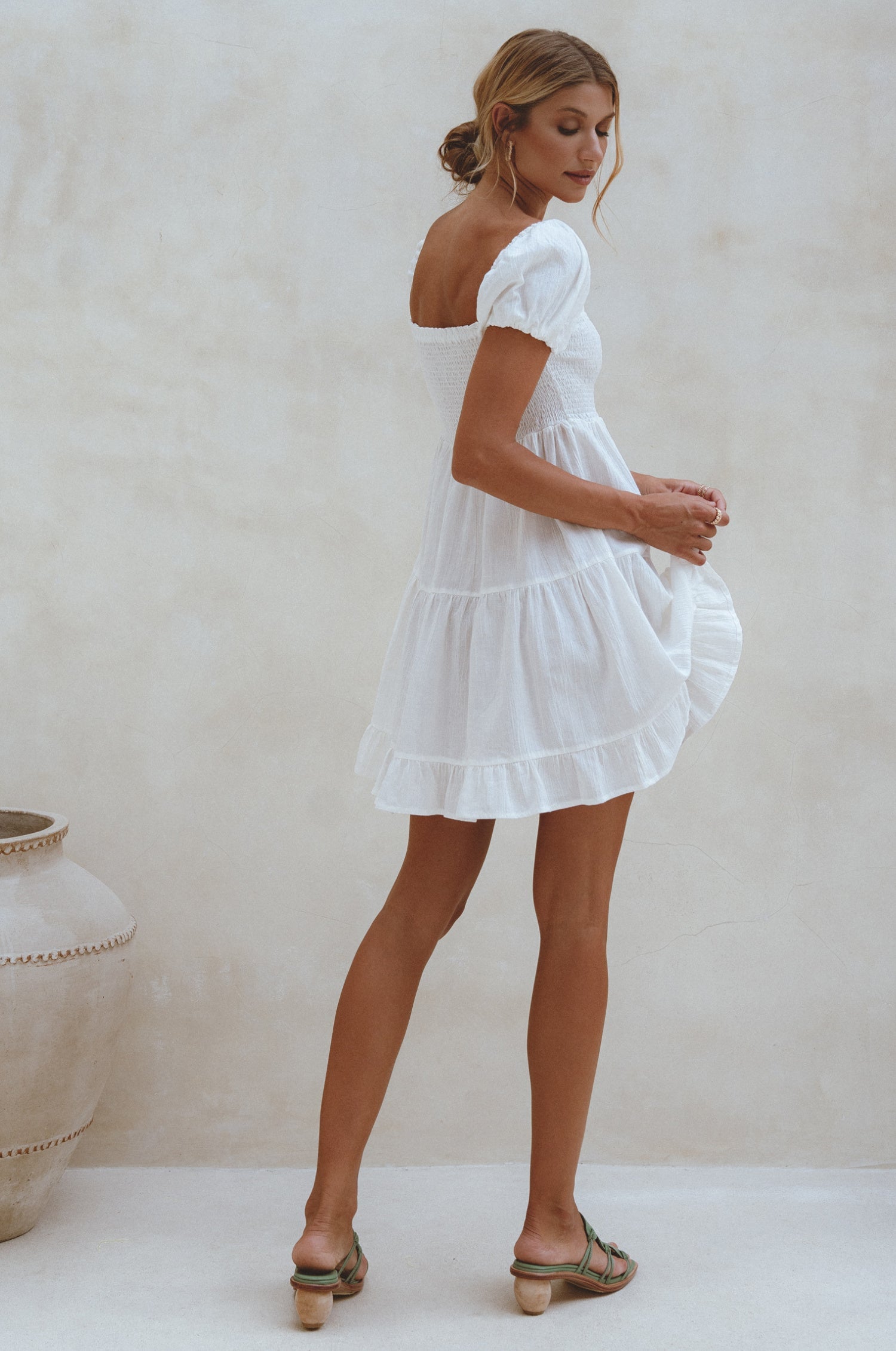 Buy Catalina Smocked Linen Mini Dress by Bali ELF