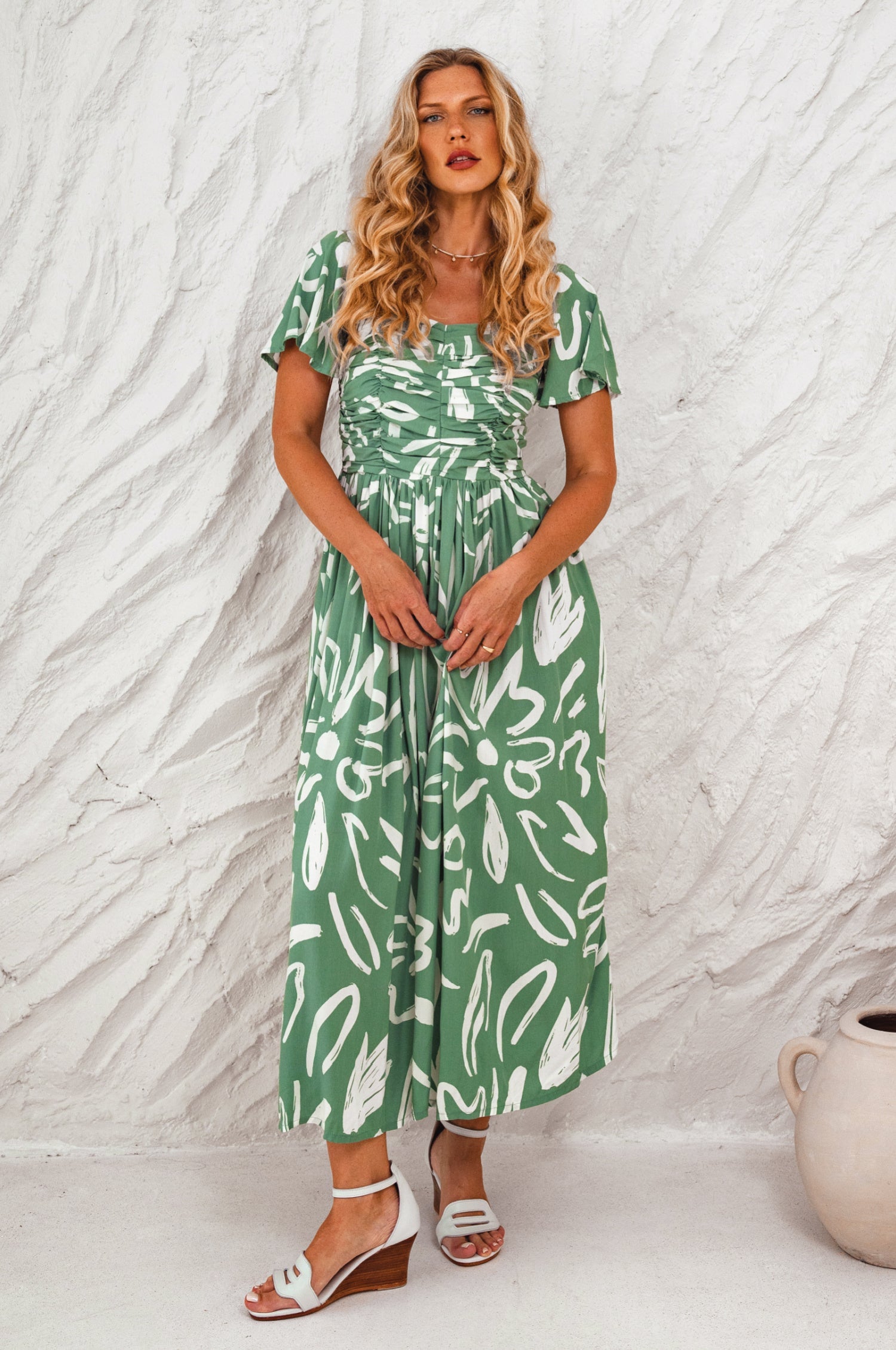 Buy Clemente Gathered Midi Dress by Bali ELF