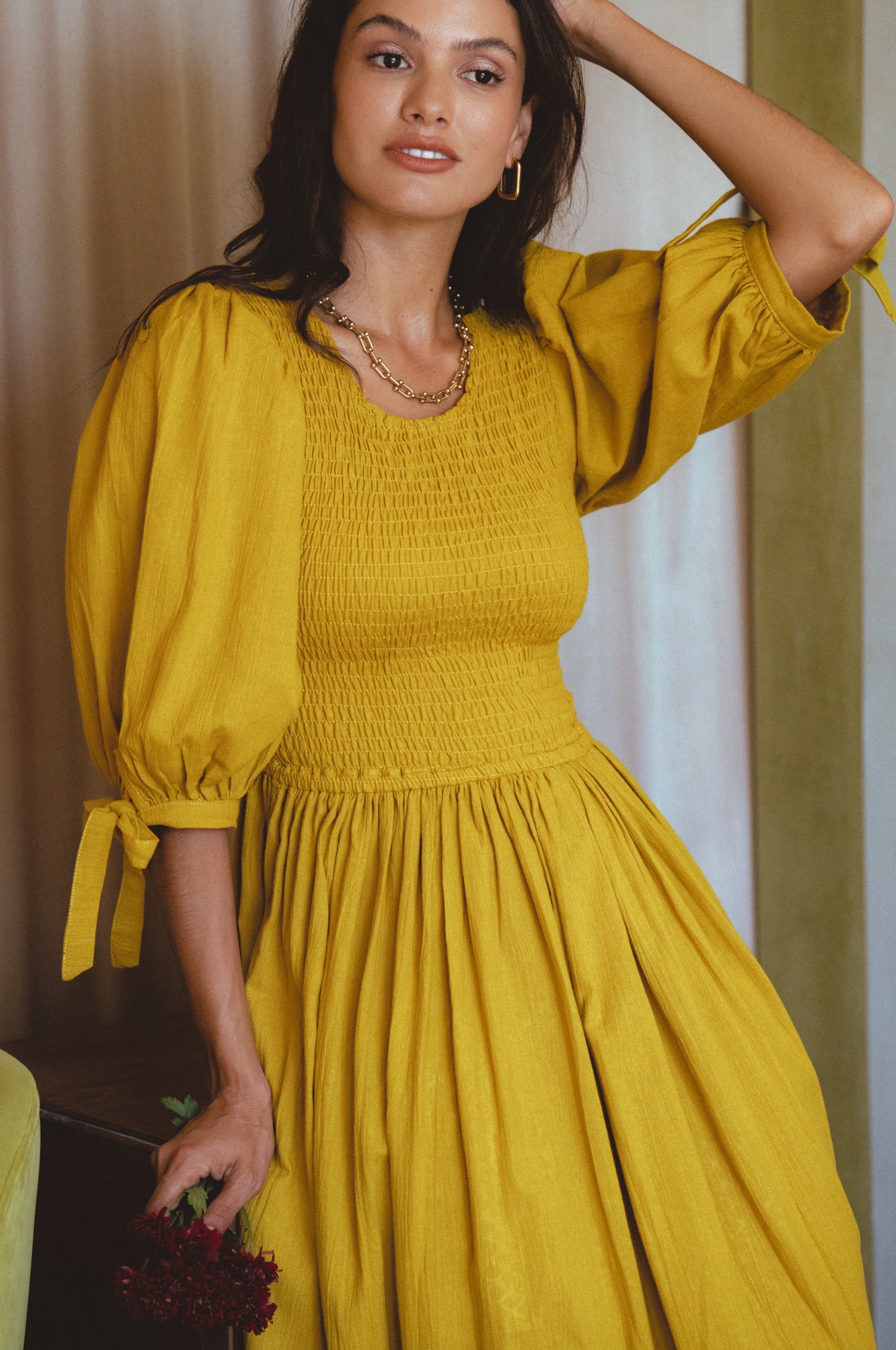 Buy Freya Smocked Linen Midi Dress by Bali ELF