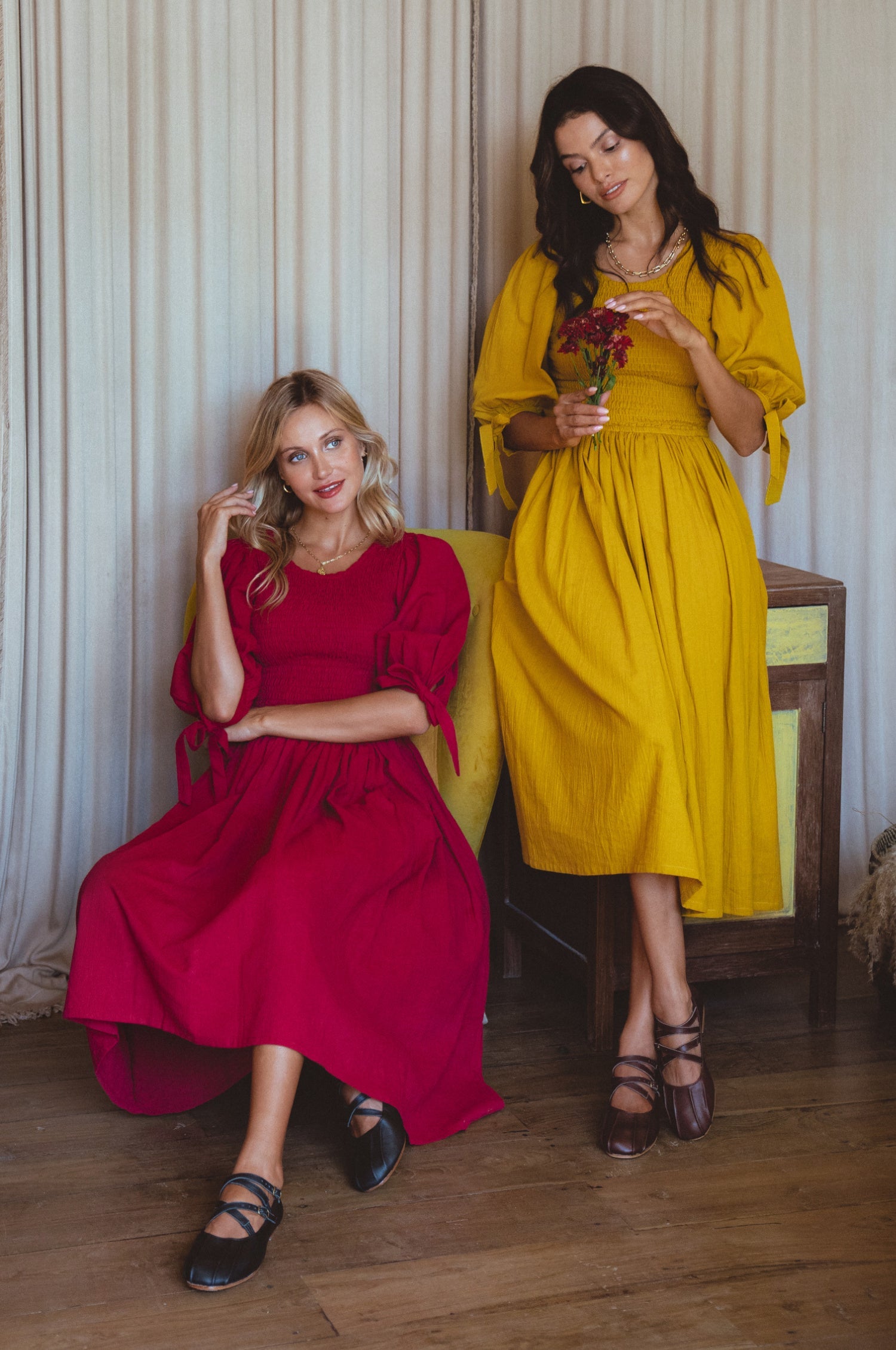 Buy Freya Smocked Linen Midi Dress by Bali ELF