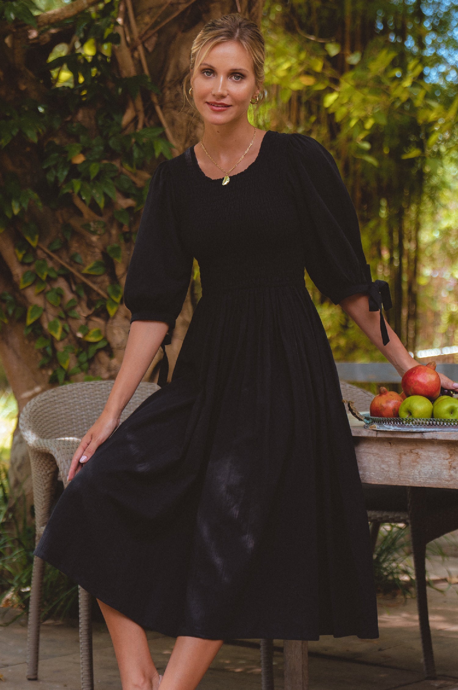 Buy Freya Smocked Linen Midi Dress by Bali ELF