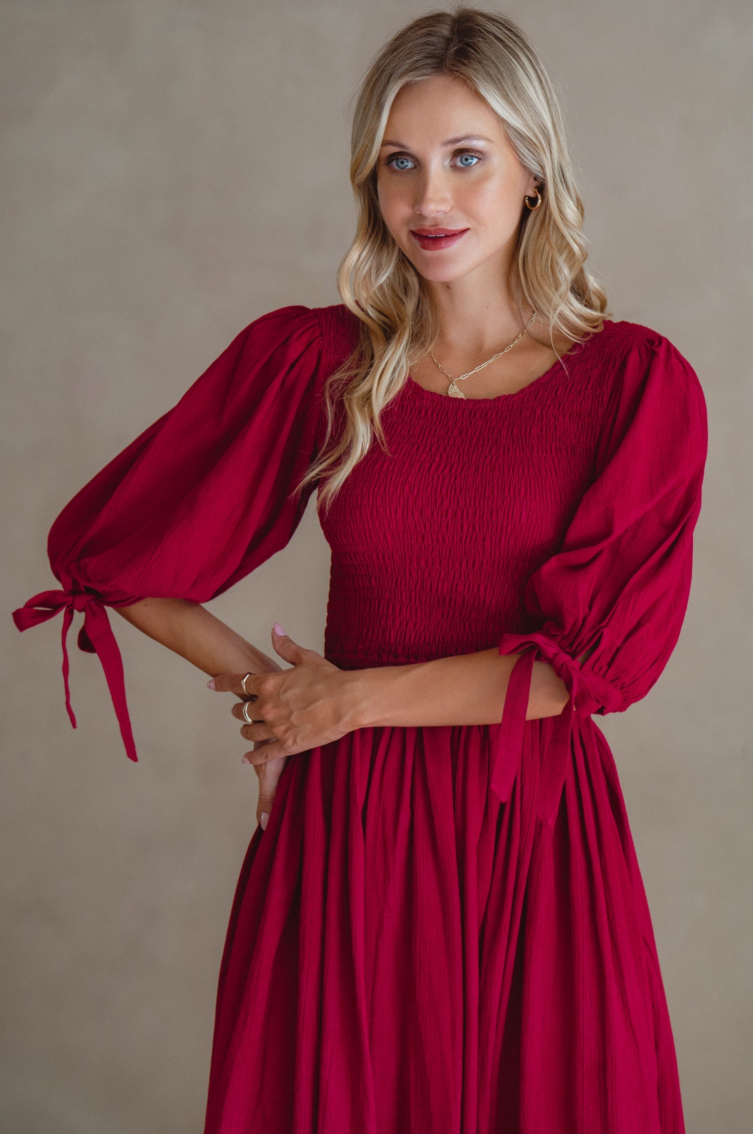 Buy Freya Smocked Linen Midi Dress by Bali ELF