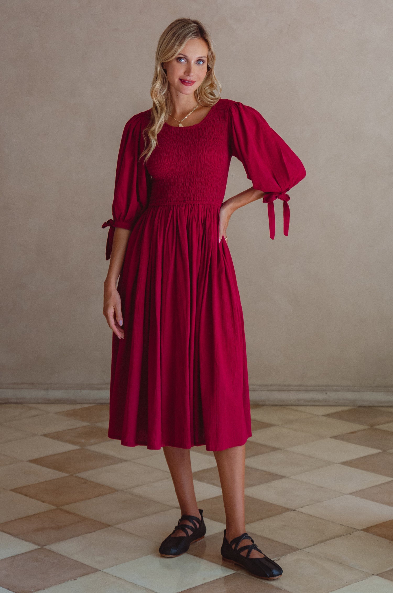 Buy Freya Smocked Linen Midi Dress by Bali ELF