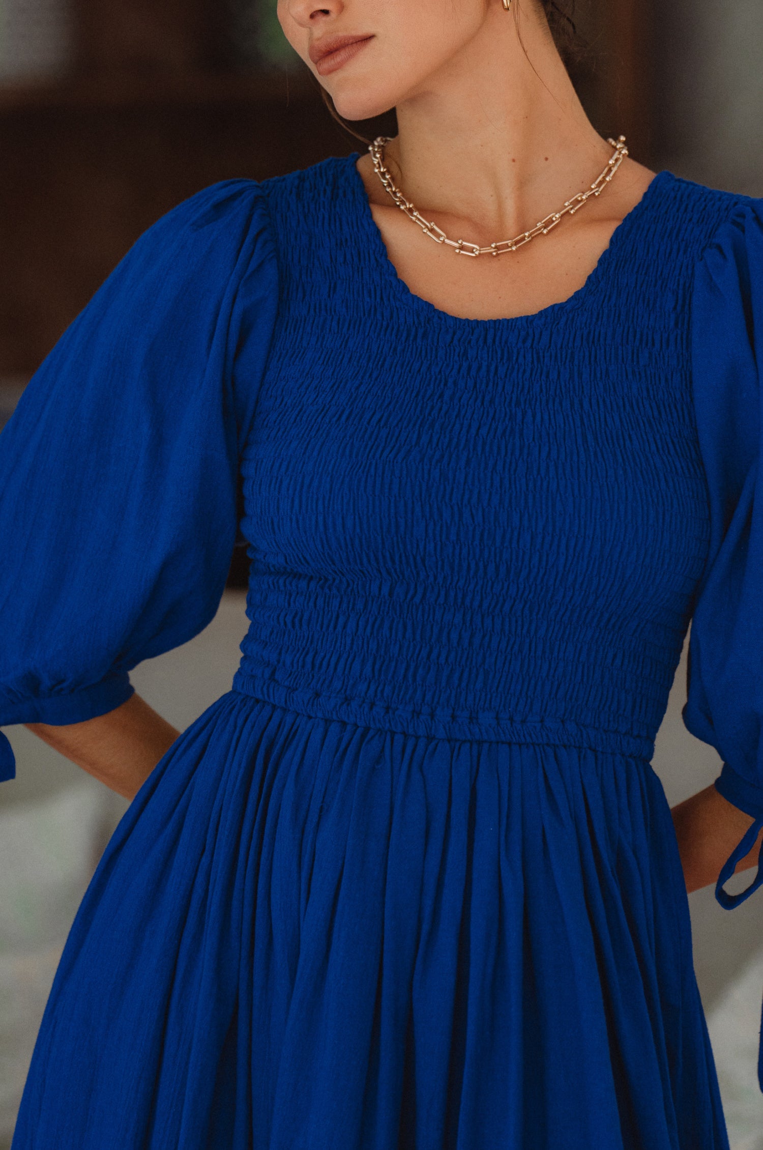 Buy Freya Smocked Linen Midi Dress by Bali ELF