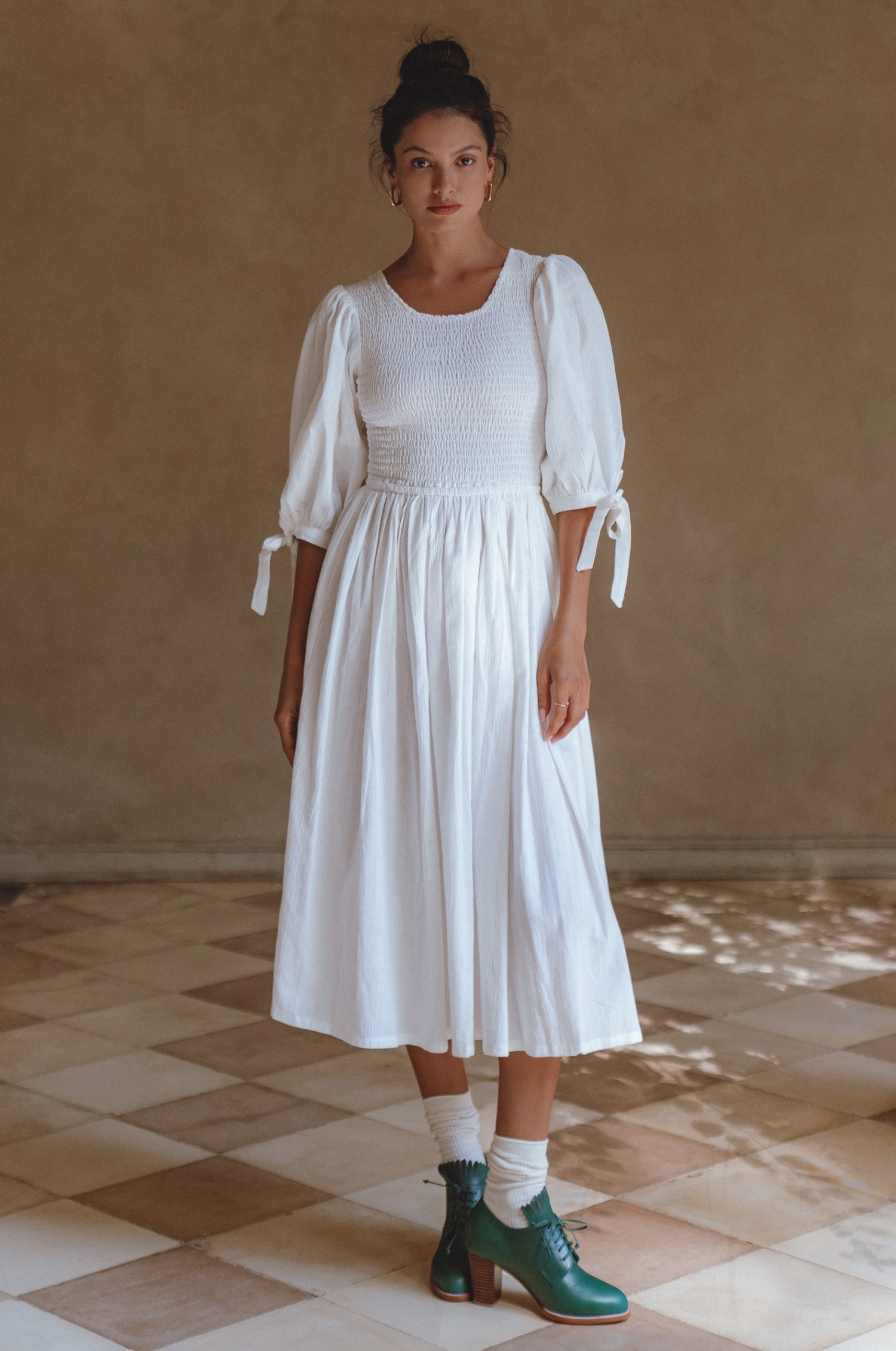 Buy Freya Smocked Linen Midi Dress by Bali ELF