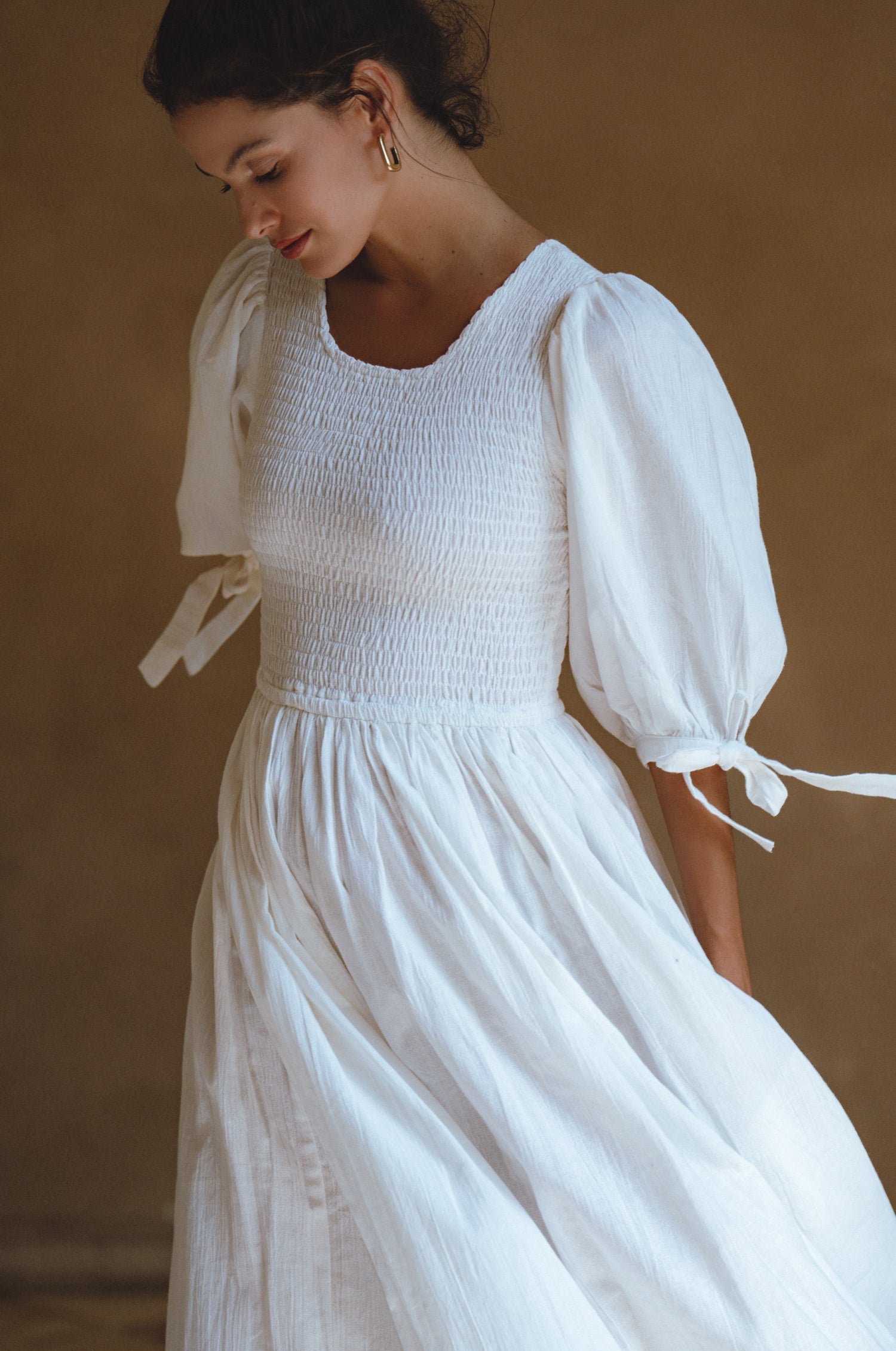 Buy Freya Smocked Linen Midi Dress by Bali ELF