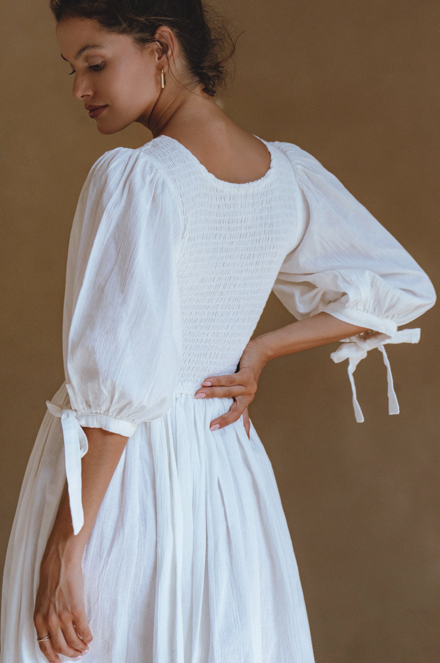 Buy Freya Smocked Linen Midi Dress by Bali ELF