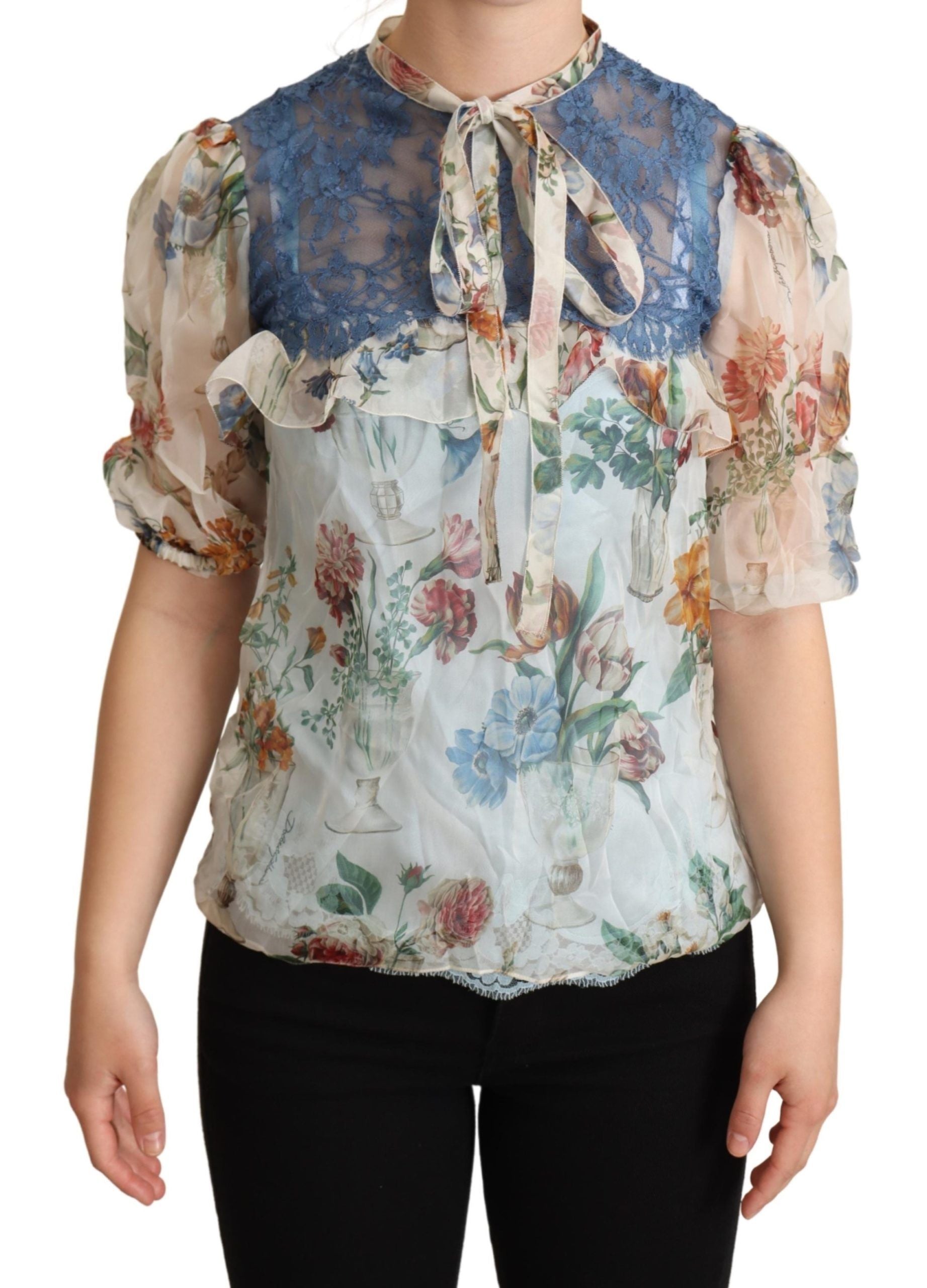 Chic Floral Silk Blouse with Ascot Collar