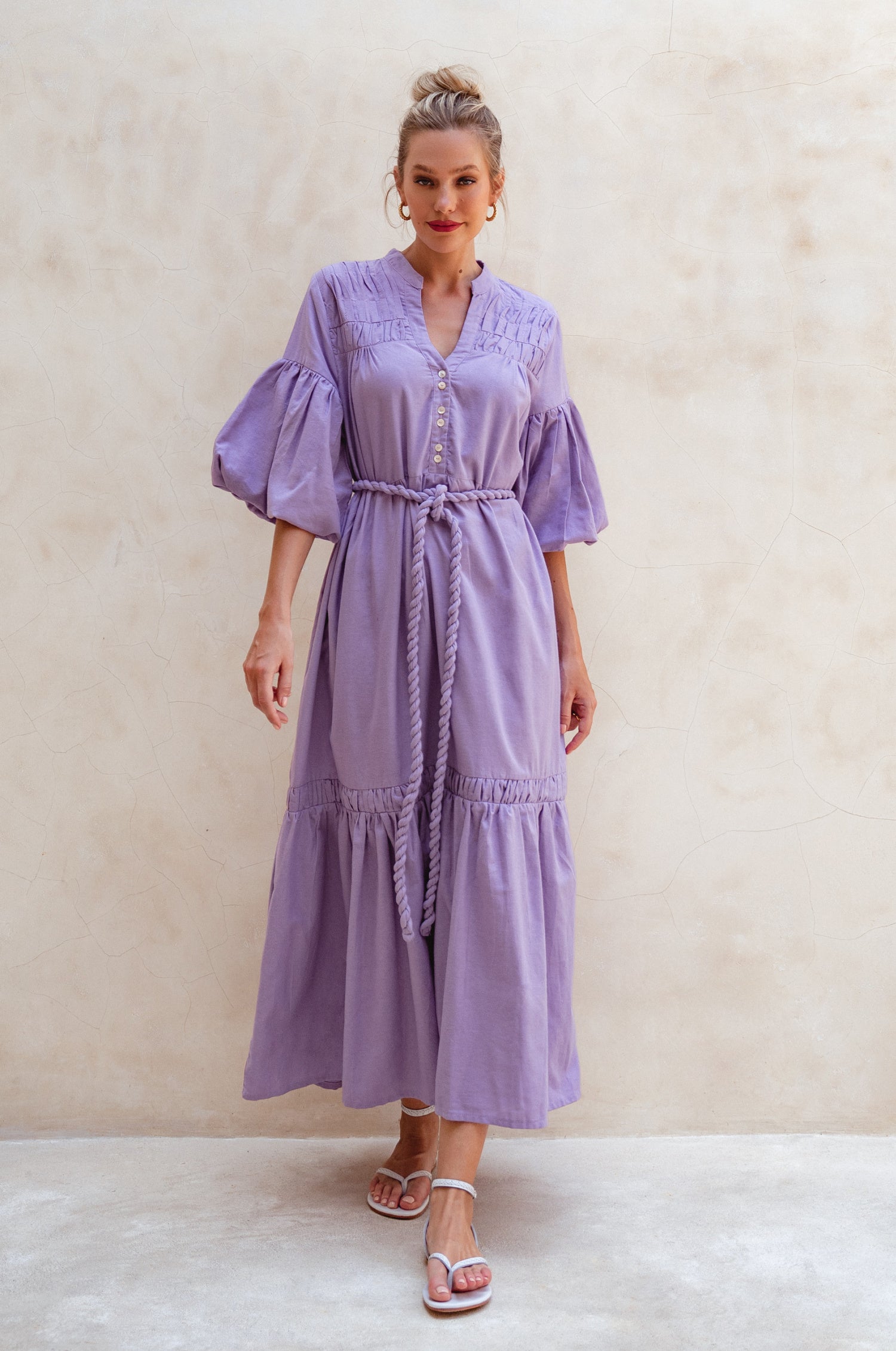 Buy Oleana Puff Sleeve Maxi Dress by Bali ELF