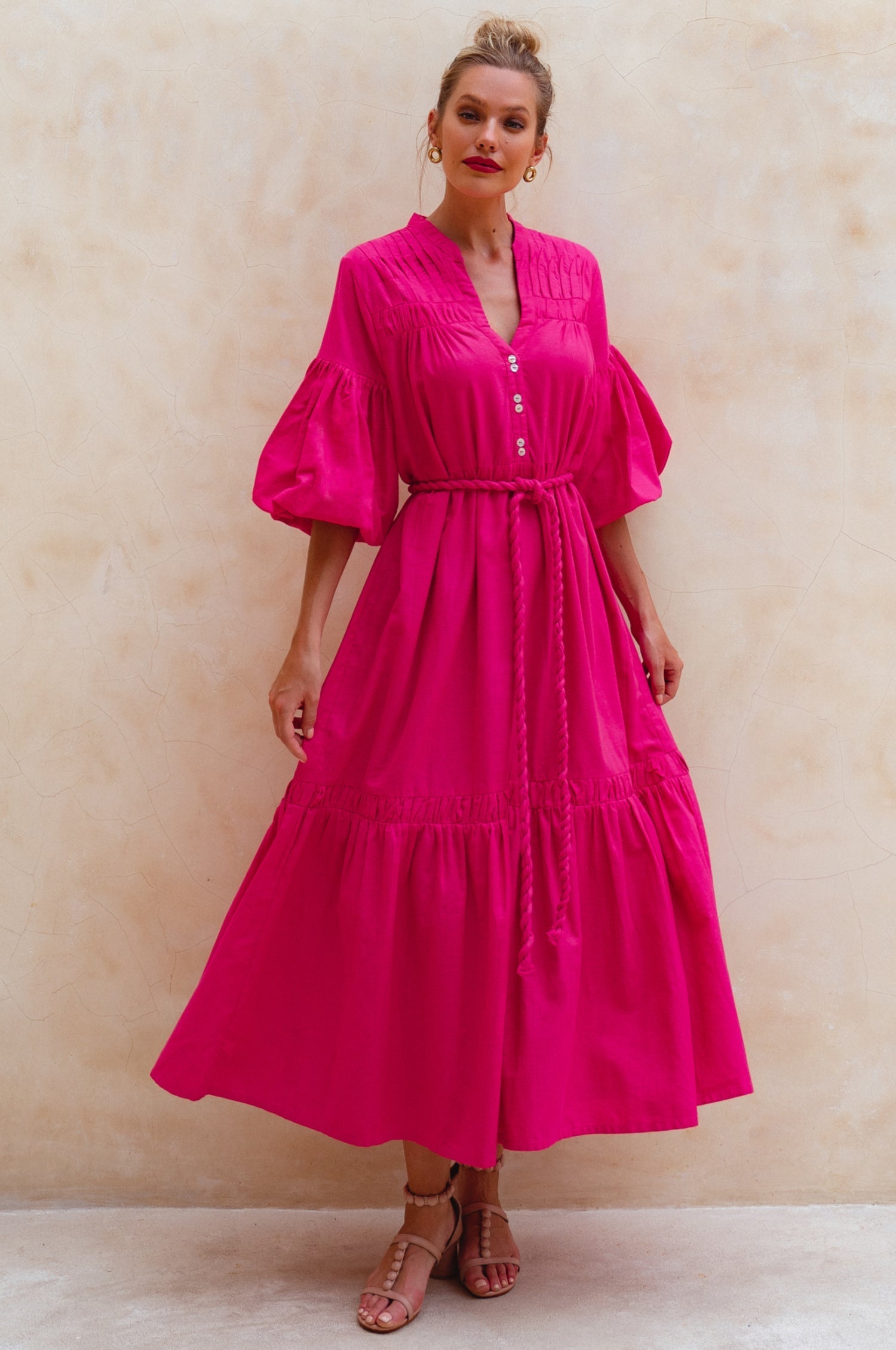 Buy Oleana Puff Sleeve Maxi Dress by Bali ELF