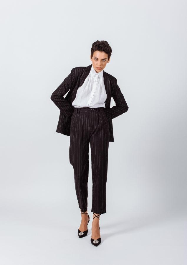 Black Pinstripes Suit Pants – Women’s Tailored Office Trousers