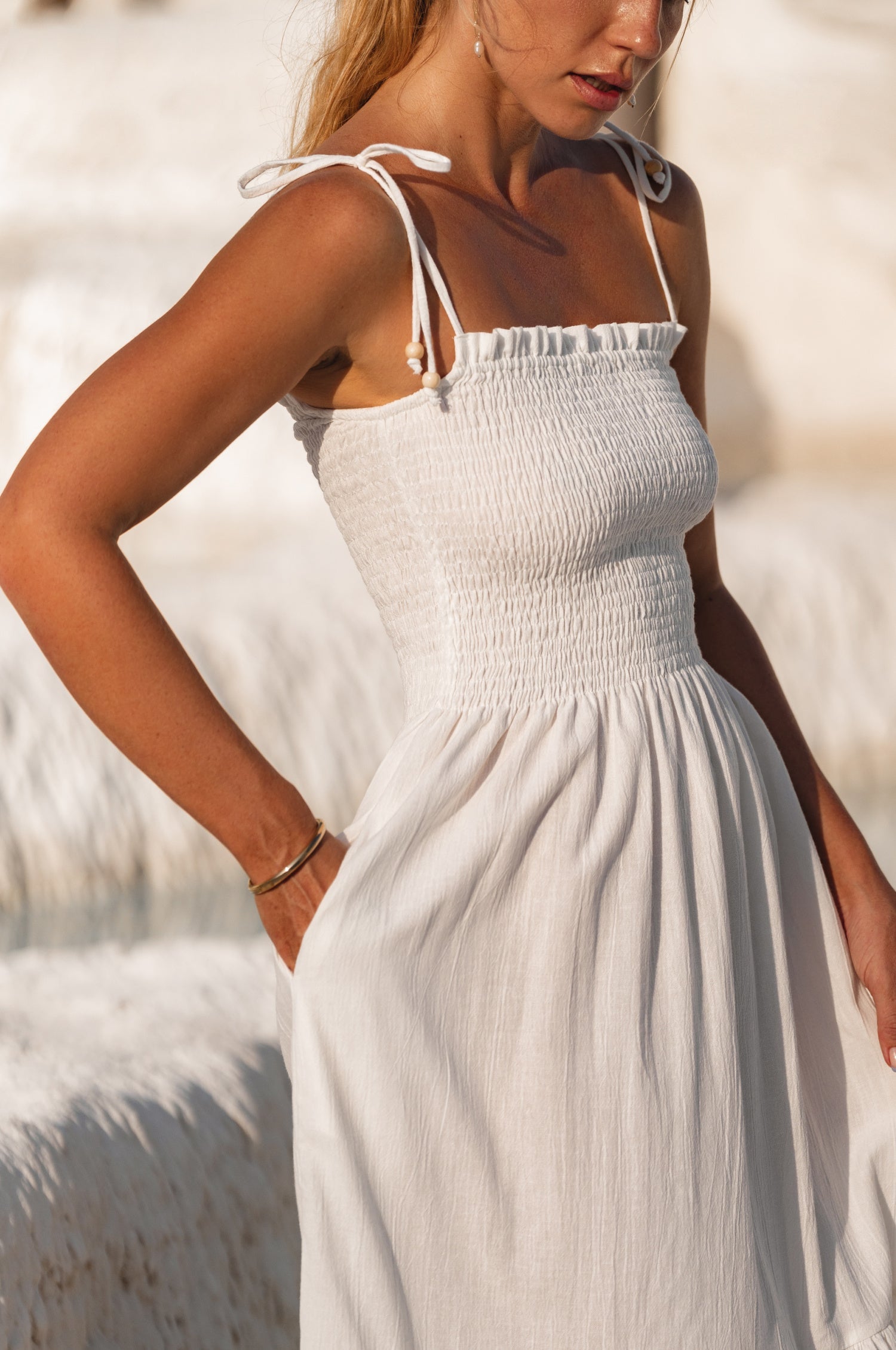 Buy Paradiso Strappy Linen Midi Dress by Bali ELF