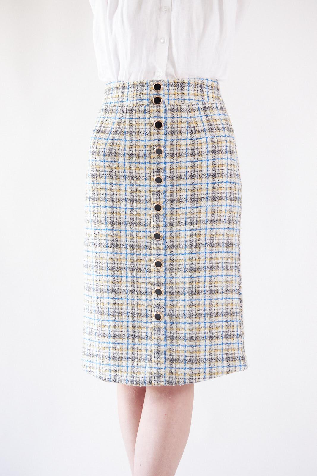 Luxe Plaid Tweed Pencil Skirt – Women’s Chic Tweed Skirt