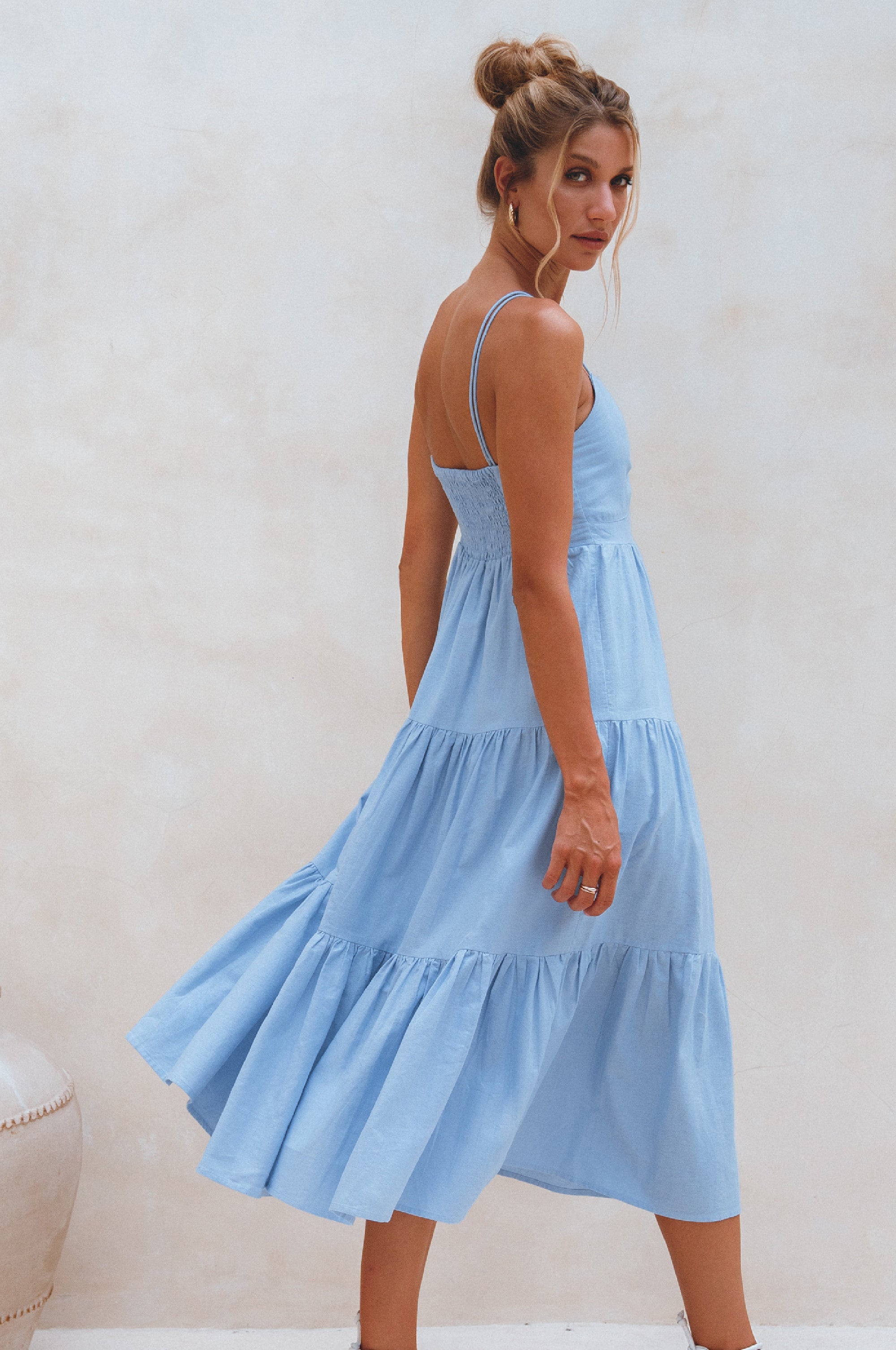 Buy Rafaela Strappy Linen Midi Dress by Bali ELF