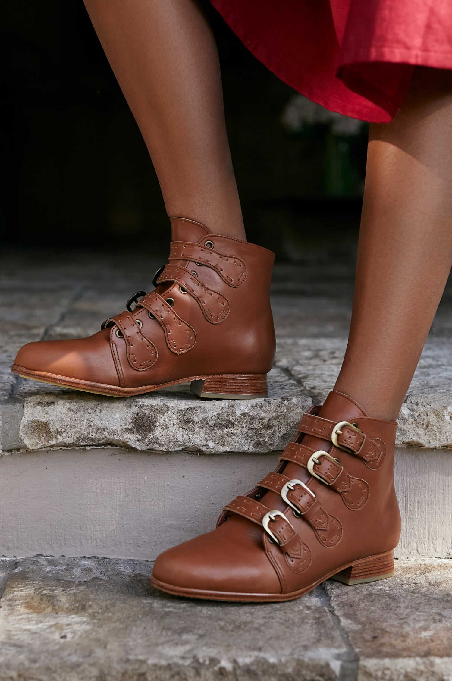 Buy Wild Rose Leather Ankle Booties by Bali ELF