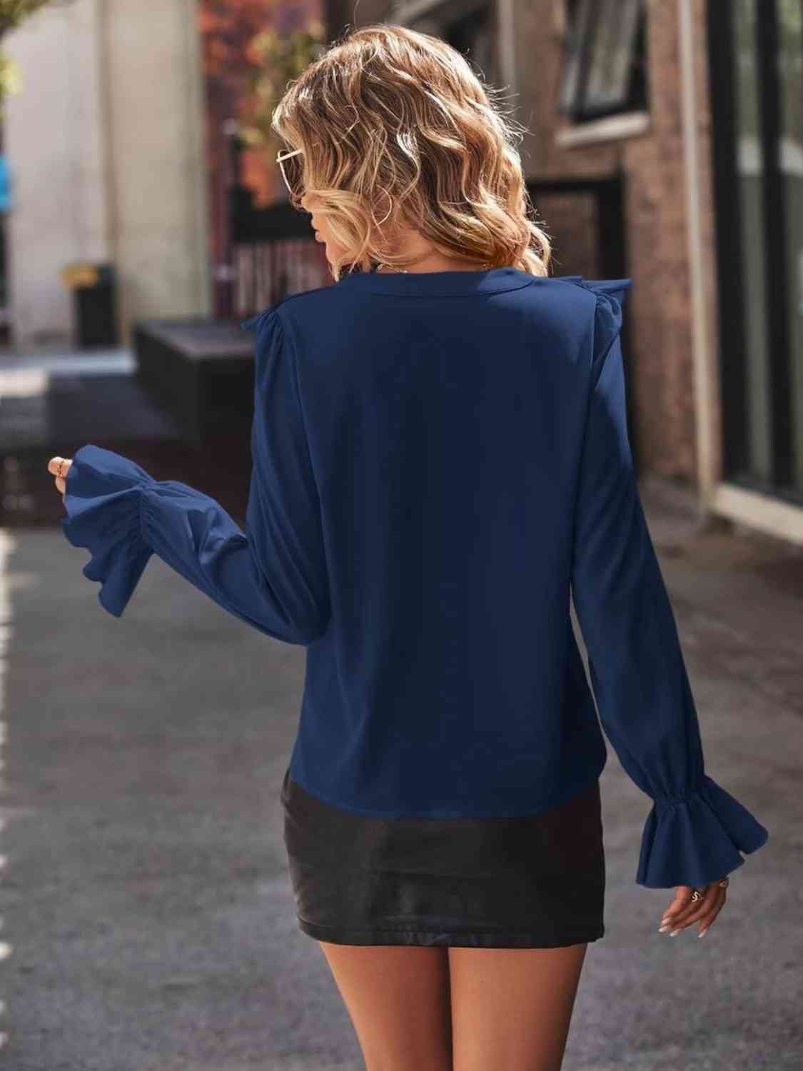 Buy Ruffled V-Neck Flounce Sleeve Shirt by A@X@E