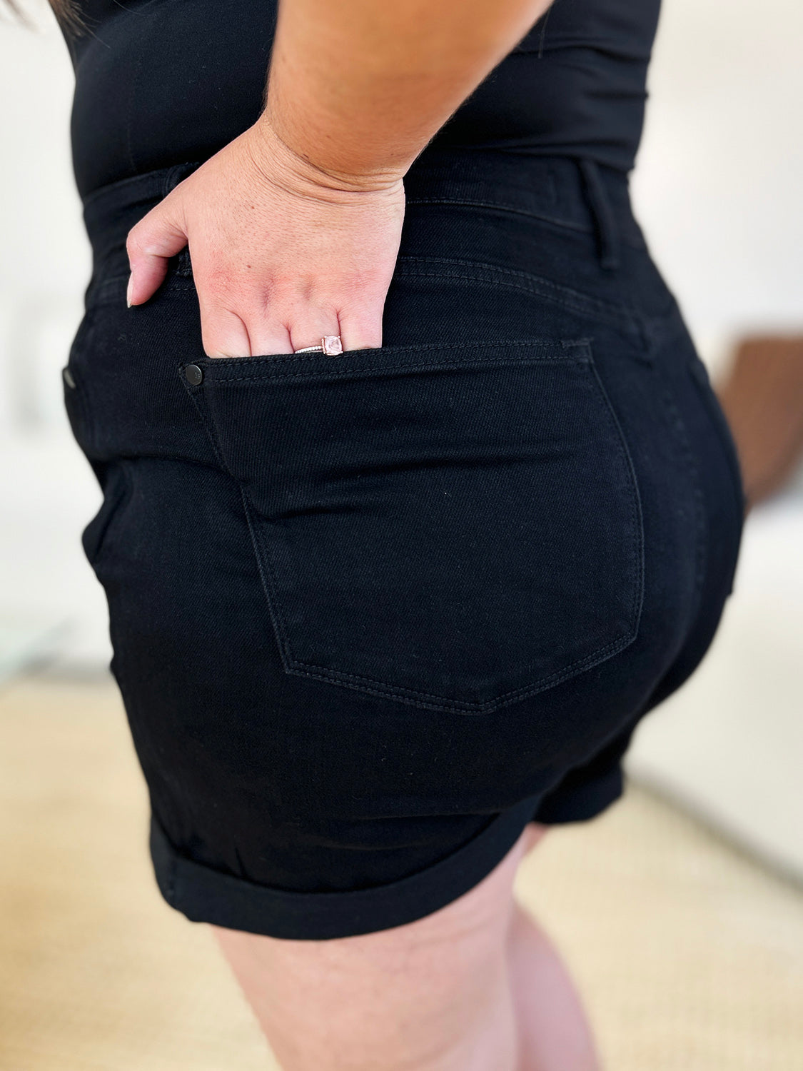 Buy Full Size High Waist Tummy Control Cuffed Denim Shorts by Faz