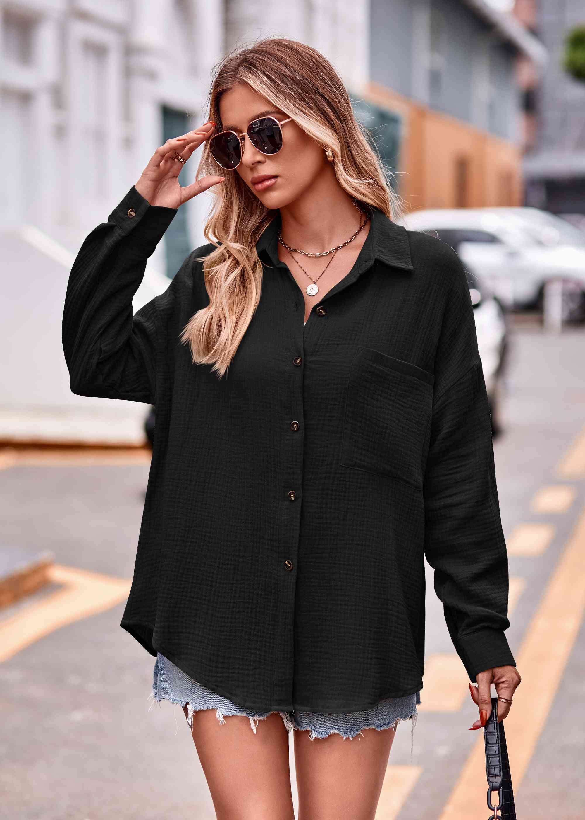 Buy Textured Dropped Shoulder Longline Shirt by AYL
