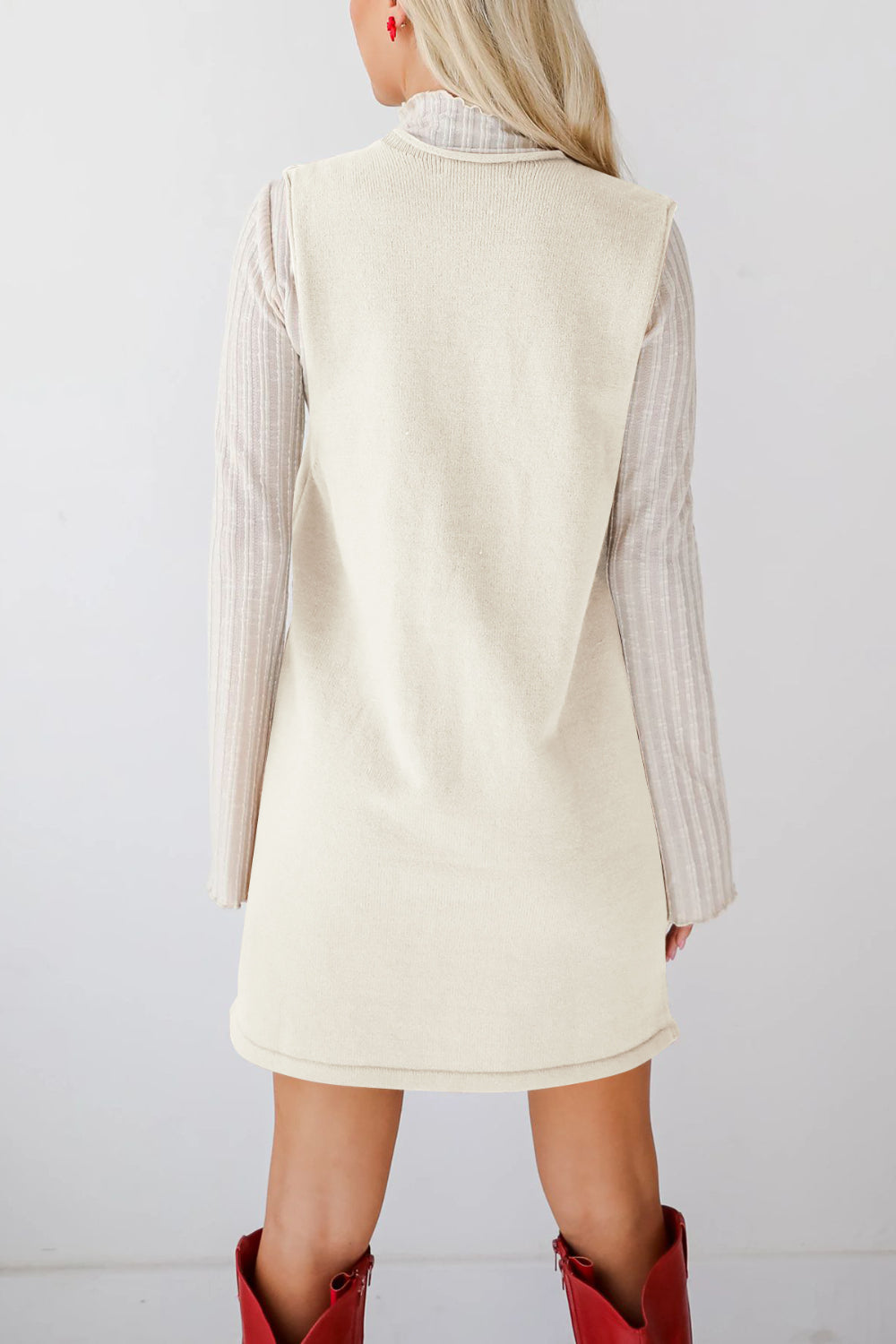 Buy Pocketed V-Neck Mini Sweater Overall Dress by Faz